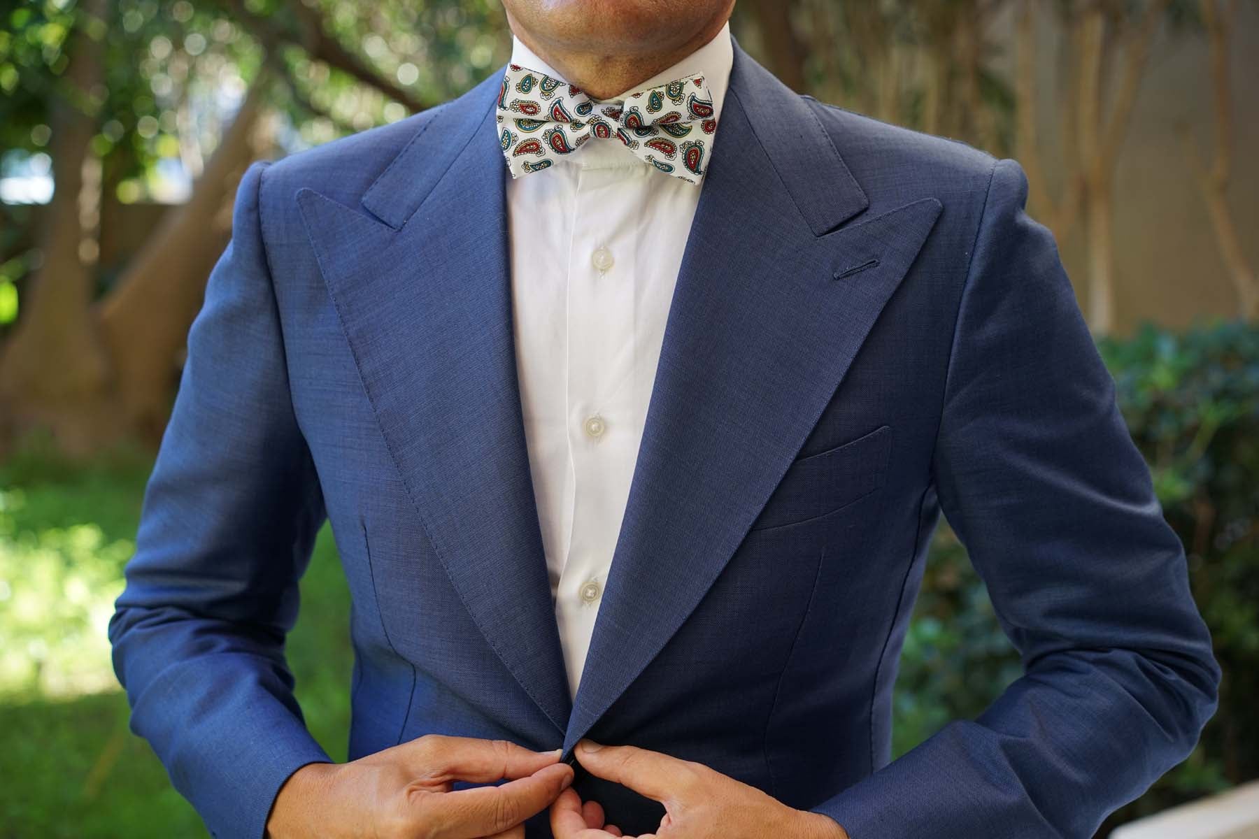 Ponte Vecchio White Paisley Bow Tie - Image 6