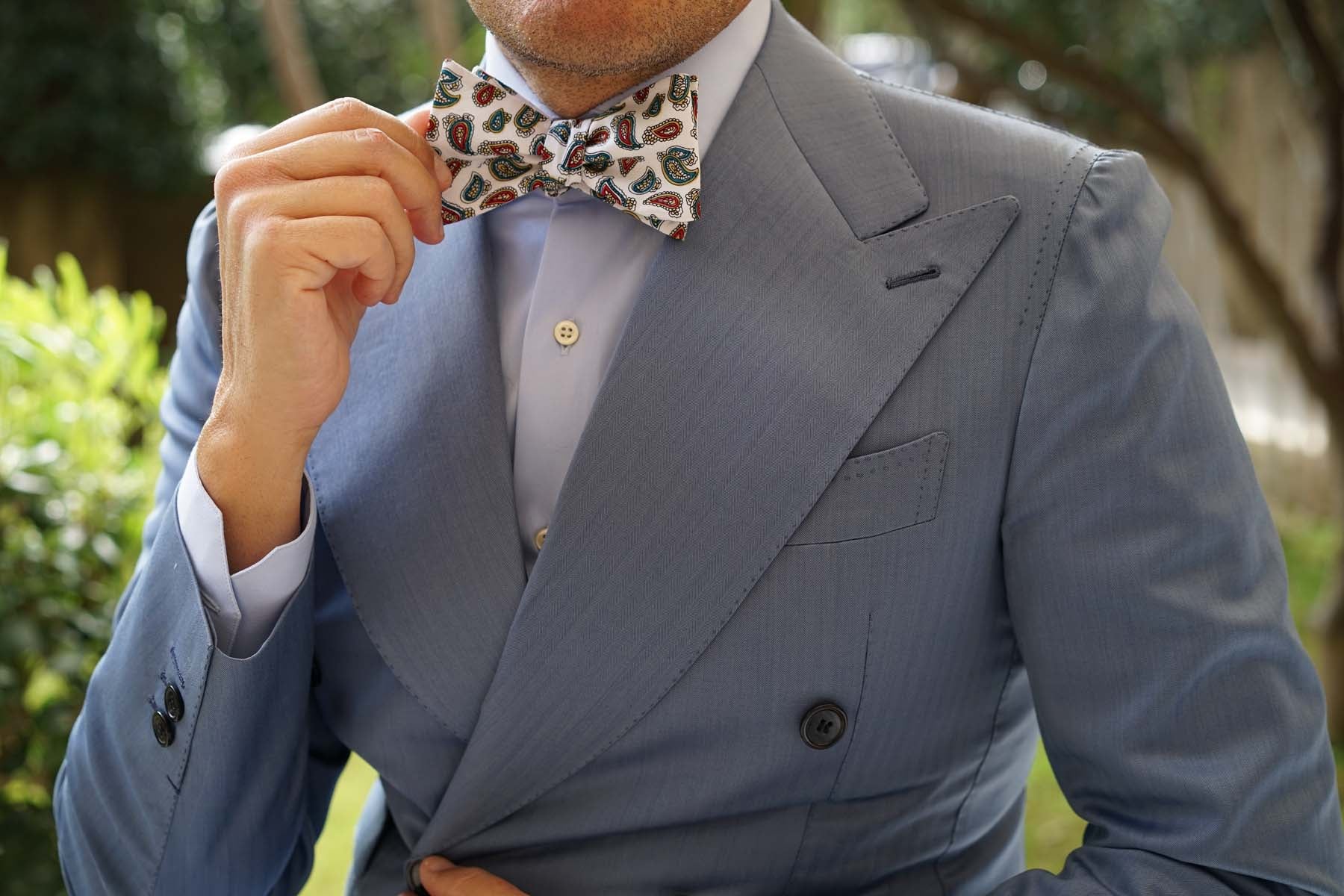 Ponte Vecchio White Paisley Self Bow Tie - Image 6