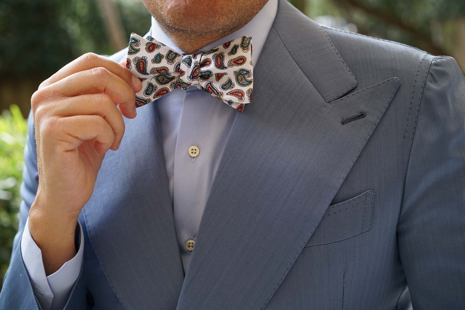 Ponte Vecchio White Paisley Self Bow Tie - Image 7