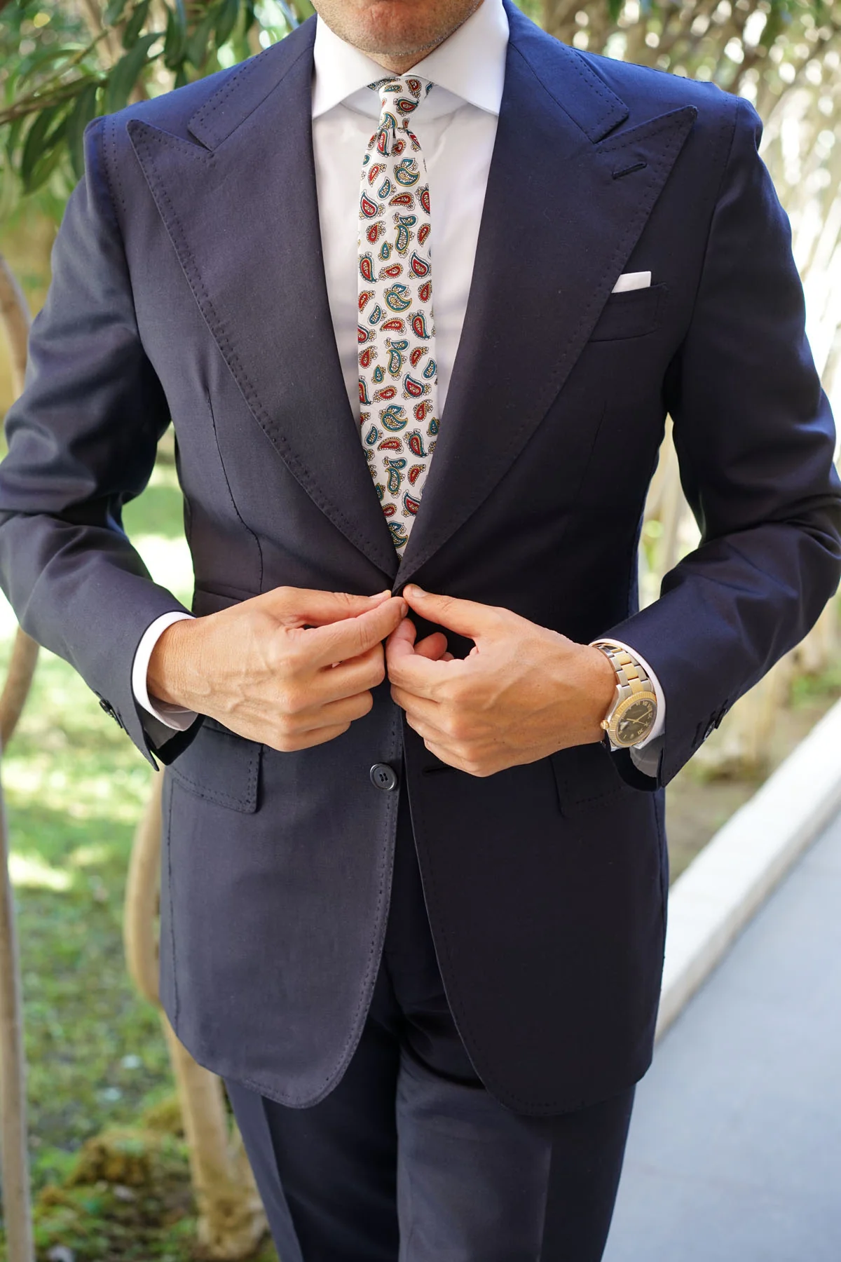 Ponte Vecchio White Paisley Skinny Tie - Image 8