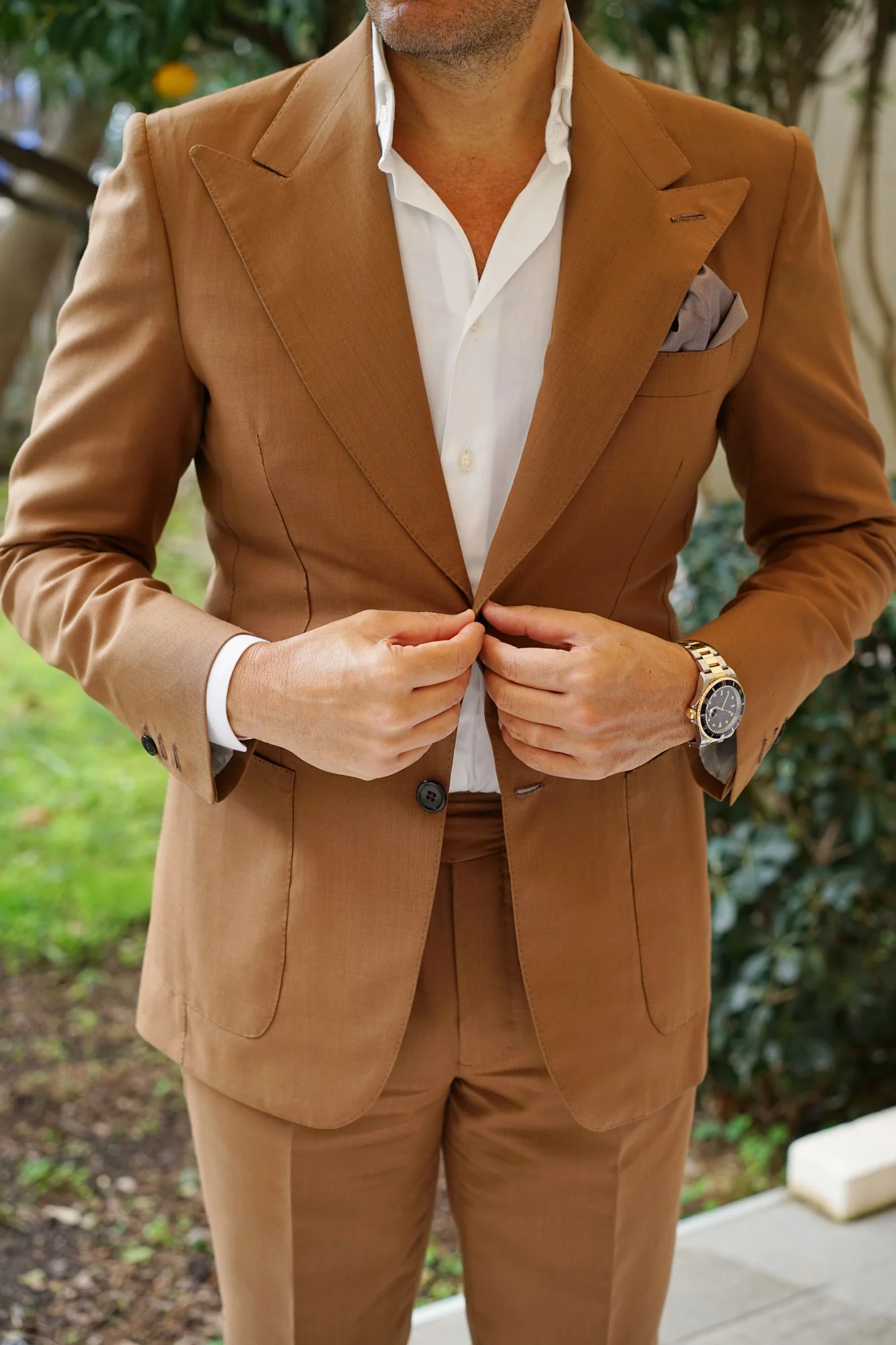 Portobello Beige Weave Pocket Square - Image 4
