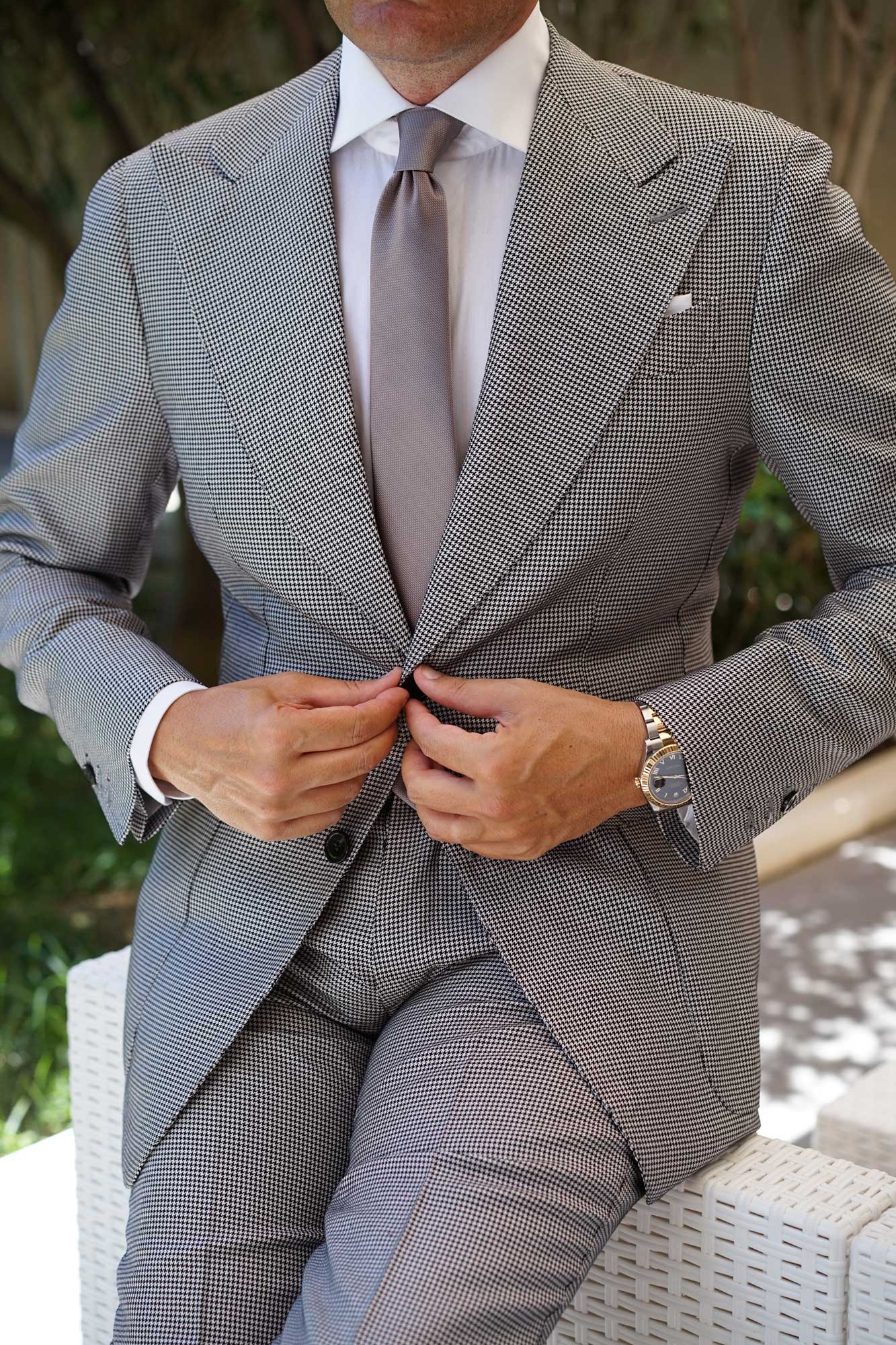 Portobello Beige Weave Skinny Tie - Image 7