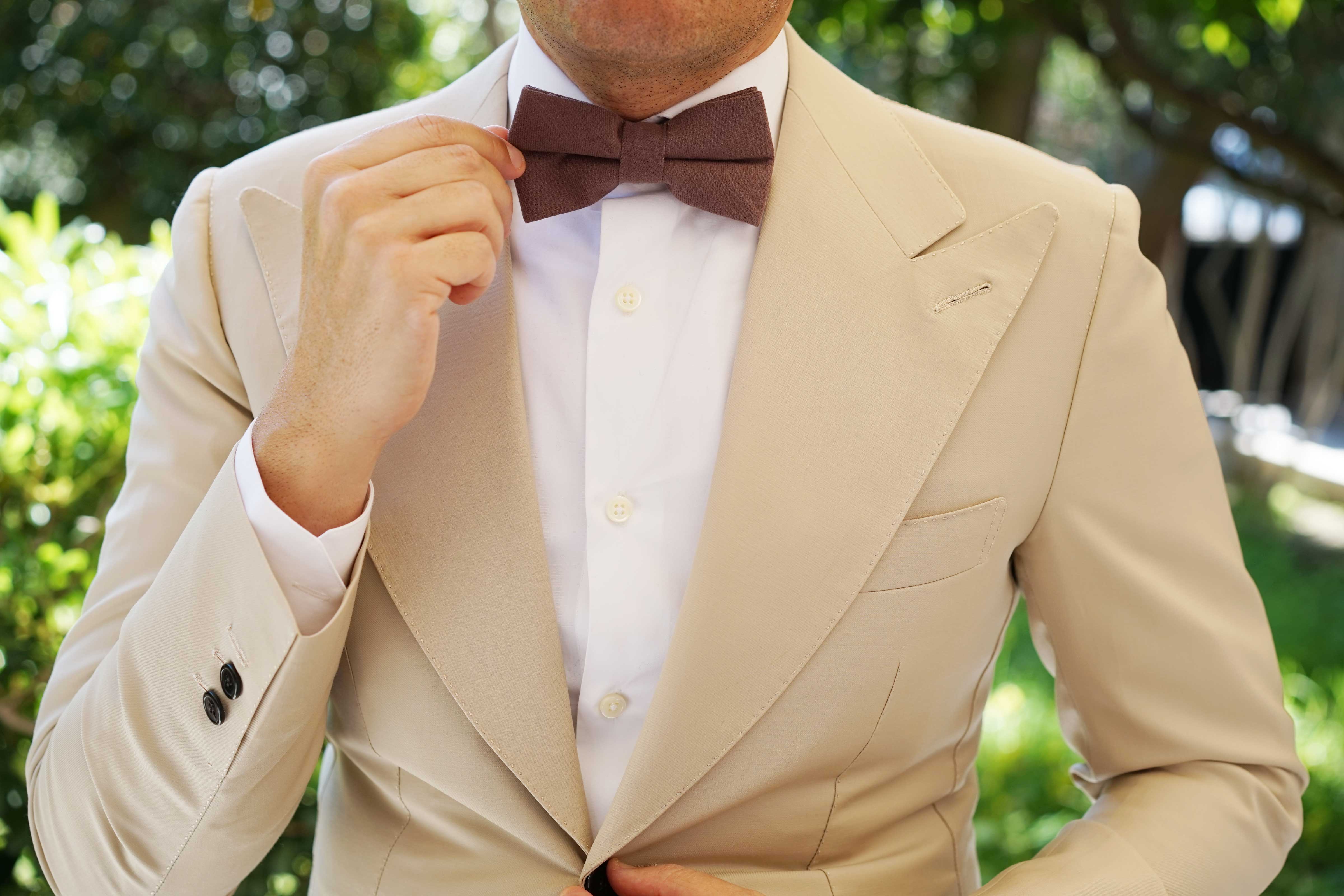 Portobello Grey Brown Linen Bow Tie - Image 3