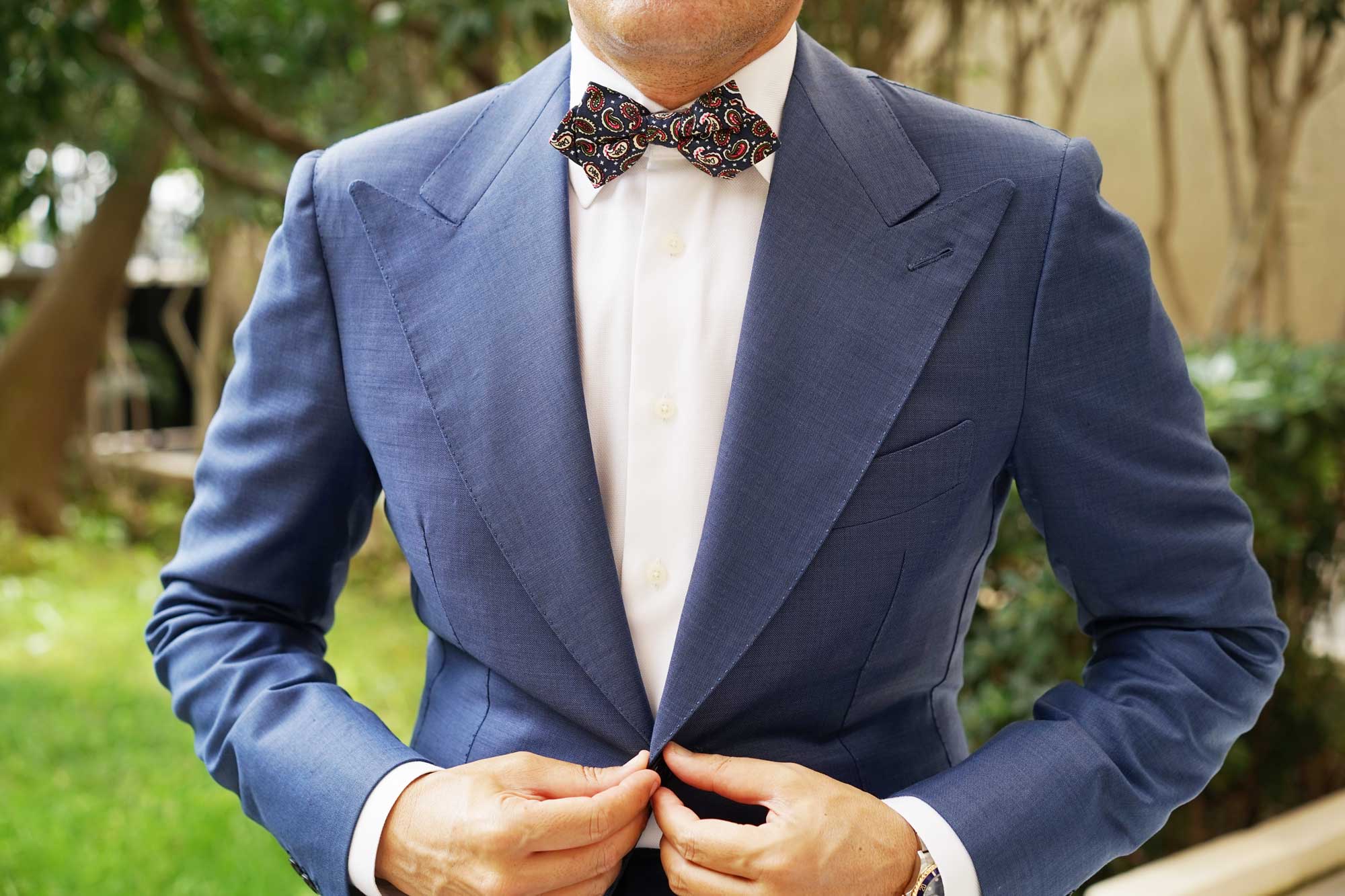 Prague Paisley Blue Floral Diamond Bow Tie - Image 6