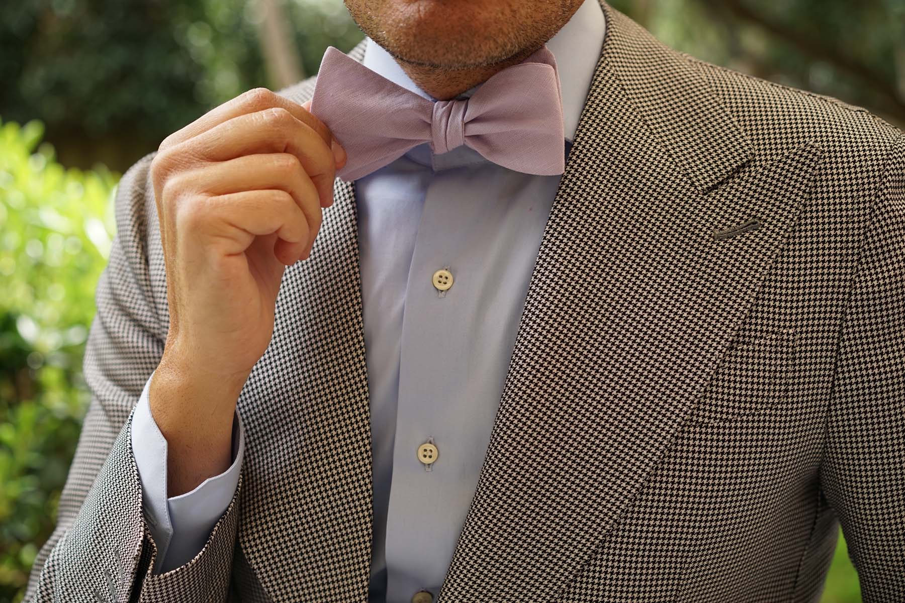 Purple Lilac Lavender Slub Linen Self Tie Bow Tie - Image 12