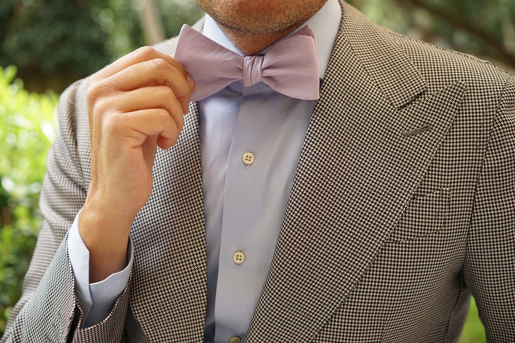 Purple Lilac Lavender Slub Linen Self Tie Bow Tie - Image 9