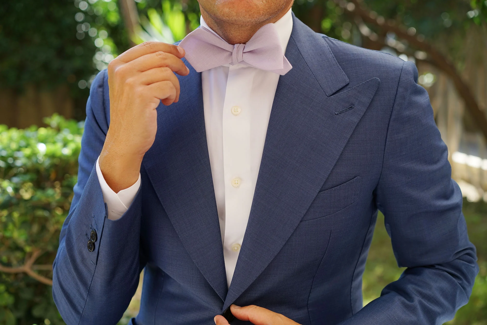 Purple Lilac Lavender Slub Linen Self Tie Diamond Tip Bow Tie - Image 10