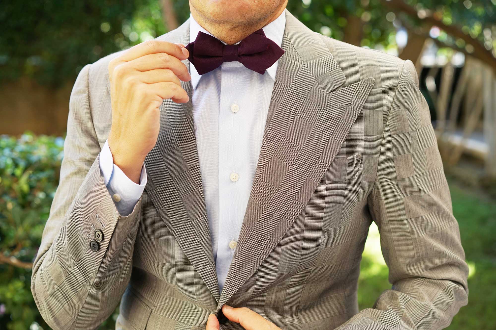 Purple Plum Slub Linen Diamond Bow Tie - Image 7