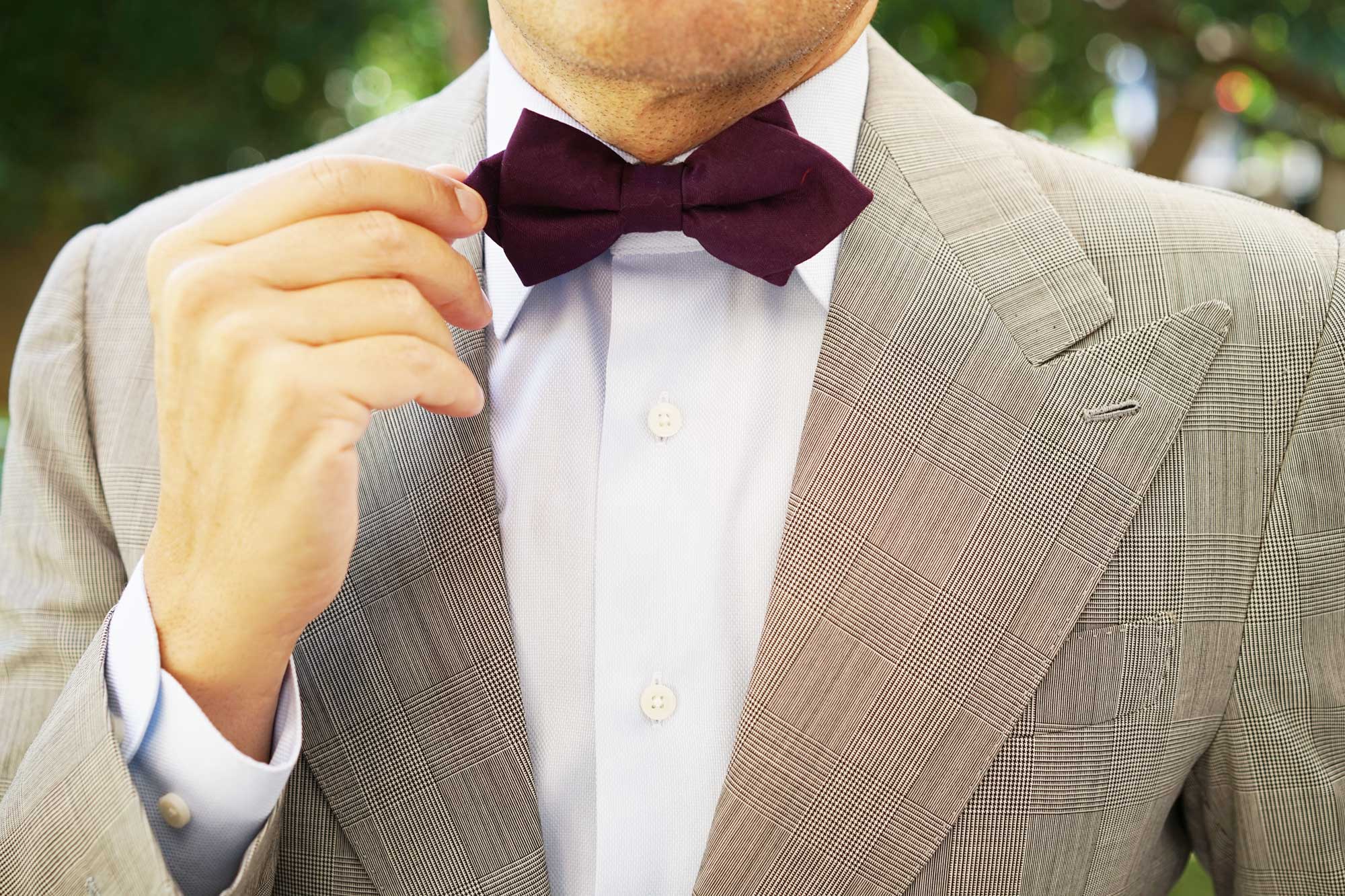 Purple Plum Slub Linen Diamond Bow Tie - Image 9