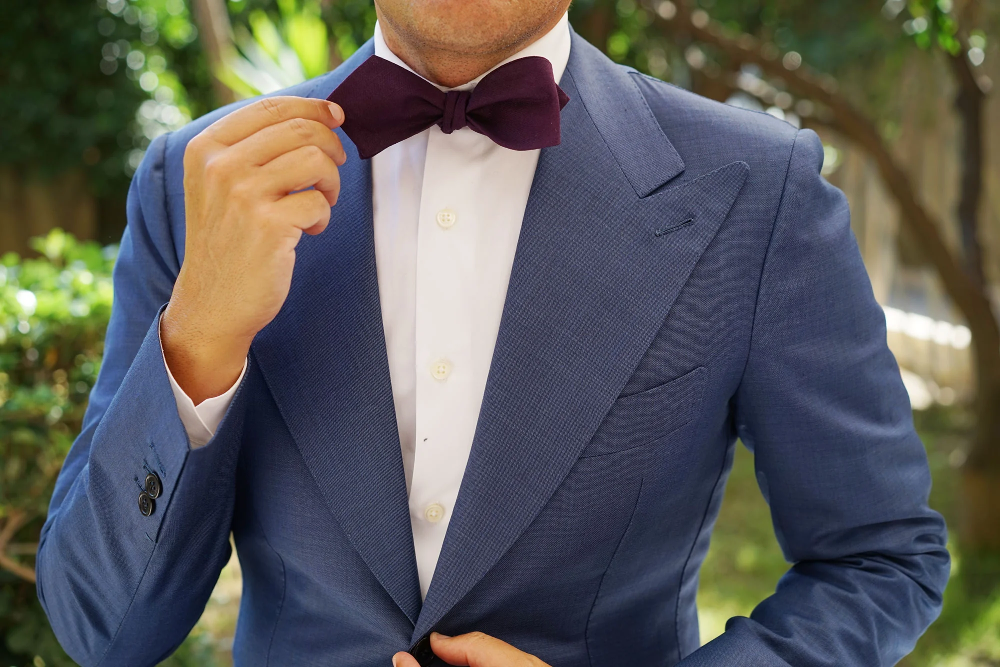 Purple Plum Slub Linen Self Tie Diamond Tip Bow Tie - Image 10