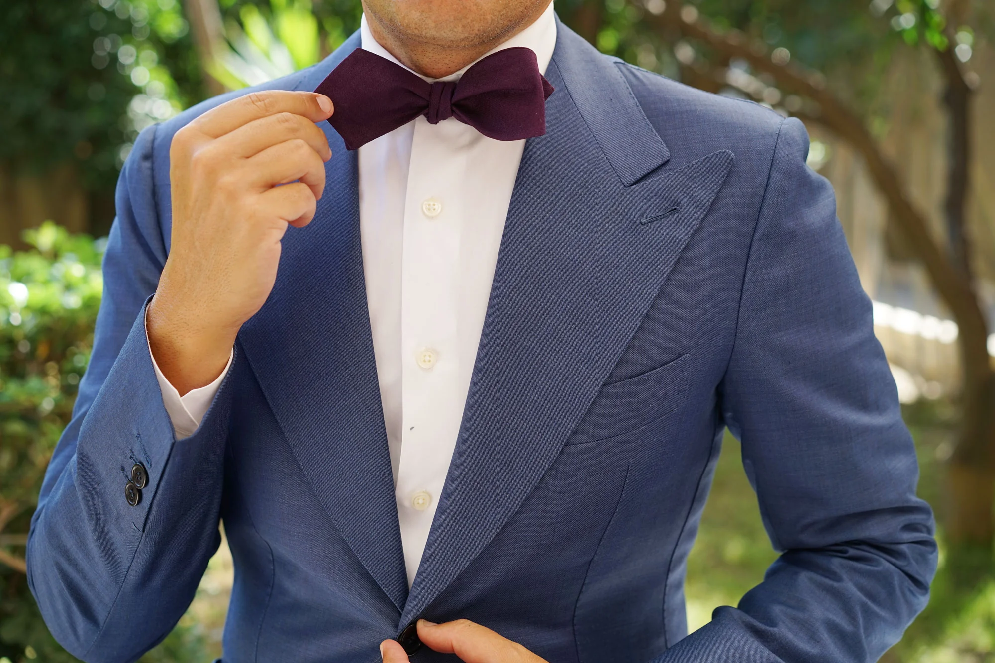 Purple Plum Slub Linen Self Tie Diamond Tip Bow Tie - Image 11