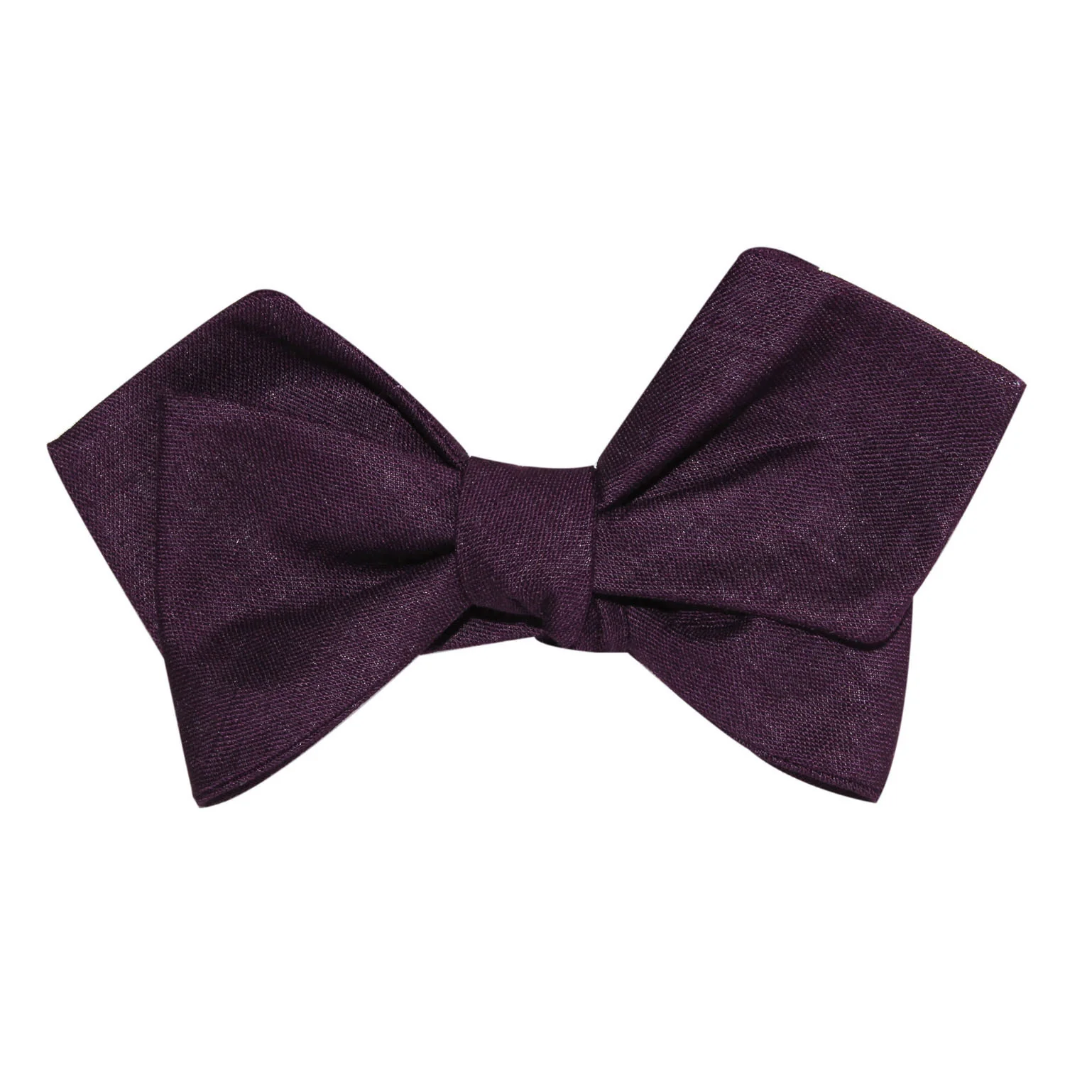 Purple Plum Slub Linen Self Tie Diamond Tip Bow Tie - Image 2