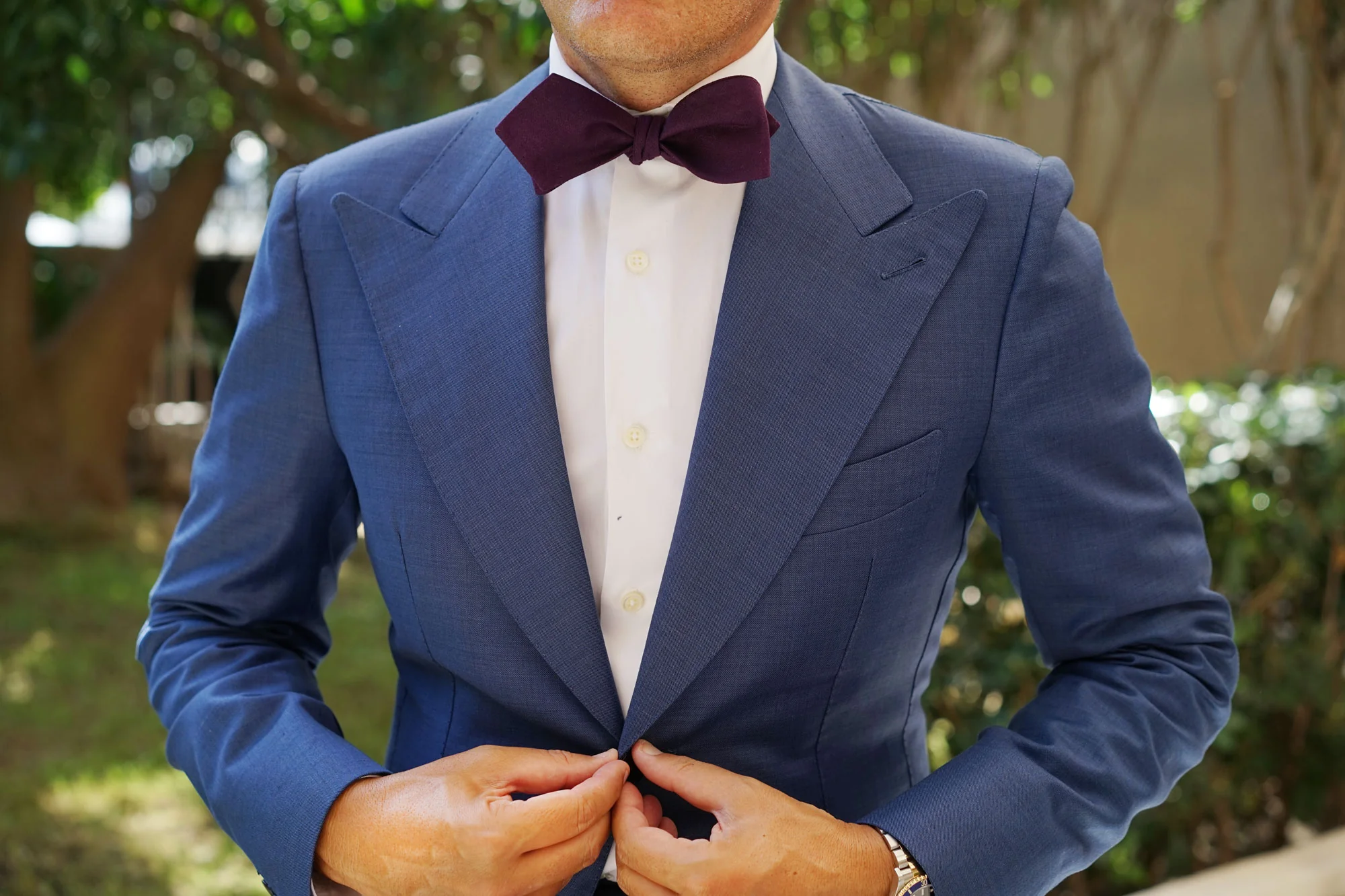 Purple Plum Slub Linen Self Tie Diamond Tip Bow Tie - Image 6