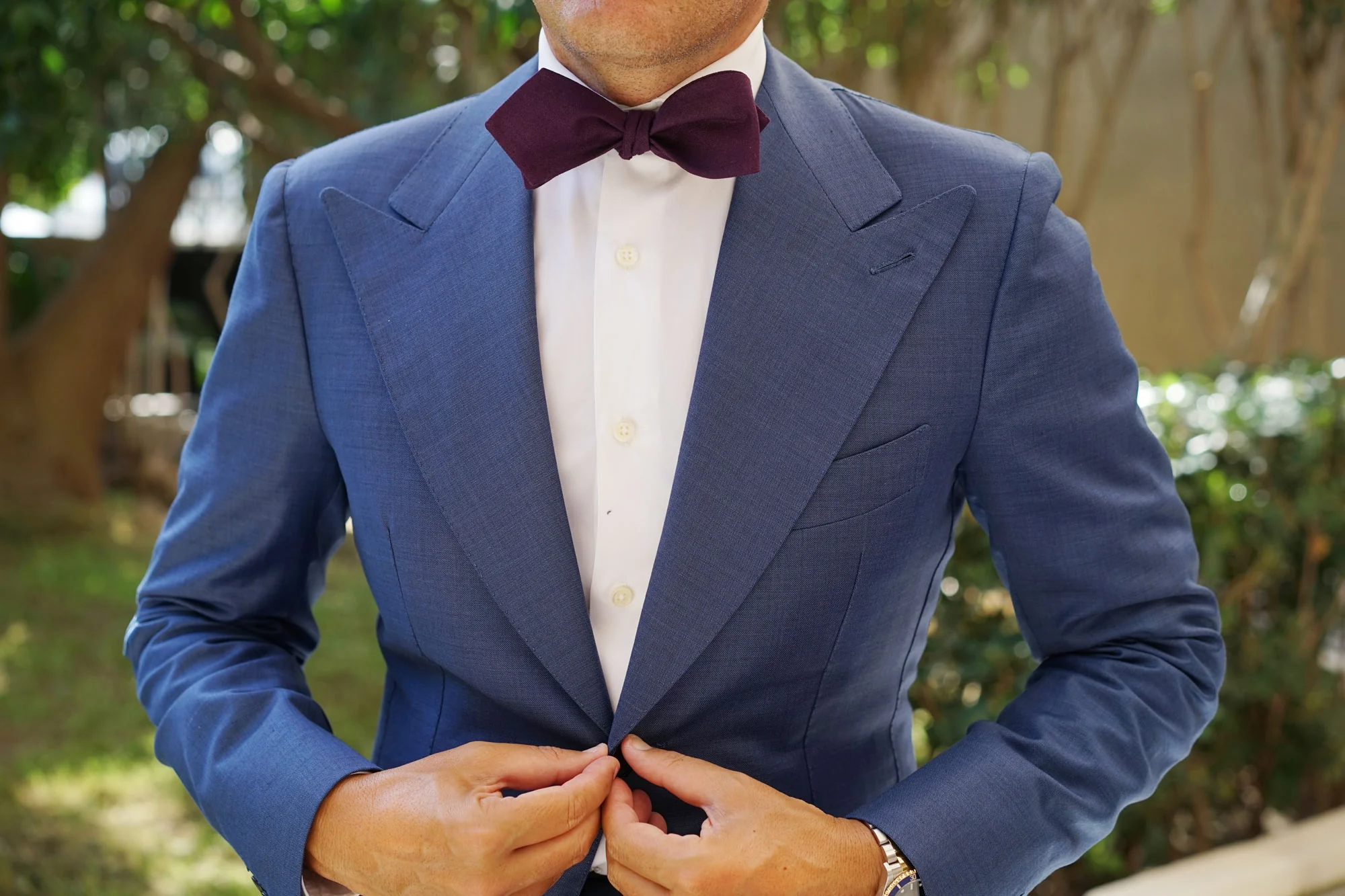 Purple Plum Slub Linen Self Tie Diamond Tip Bow Tie - Image 9