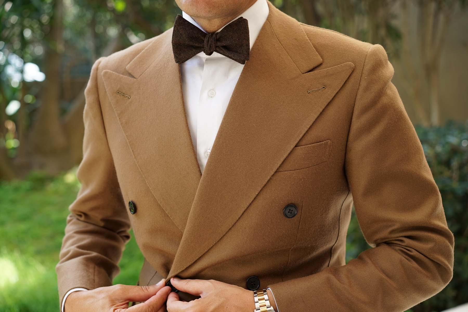 Rambouillet Donegal Brown Wool Self Bow Tie - Image 13