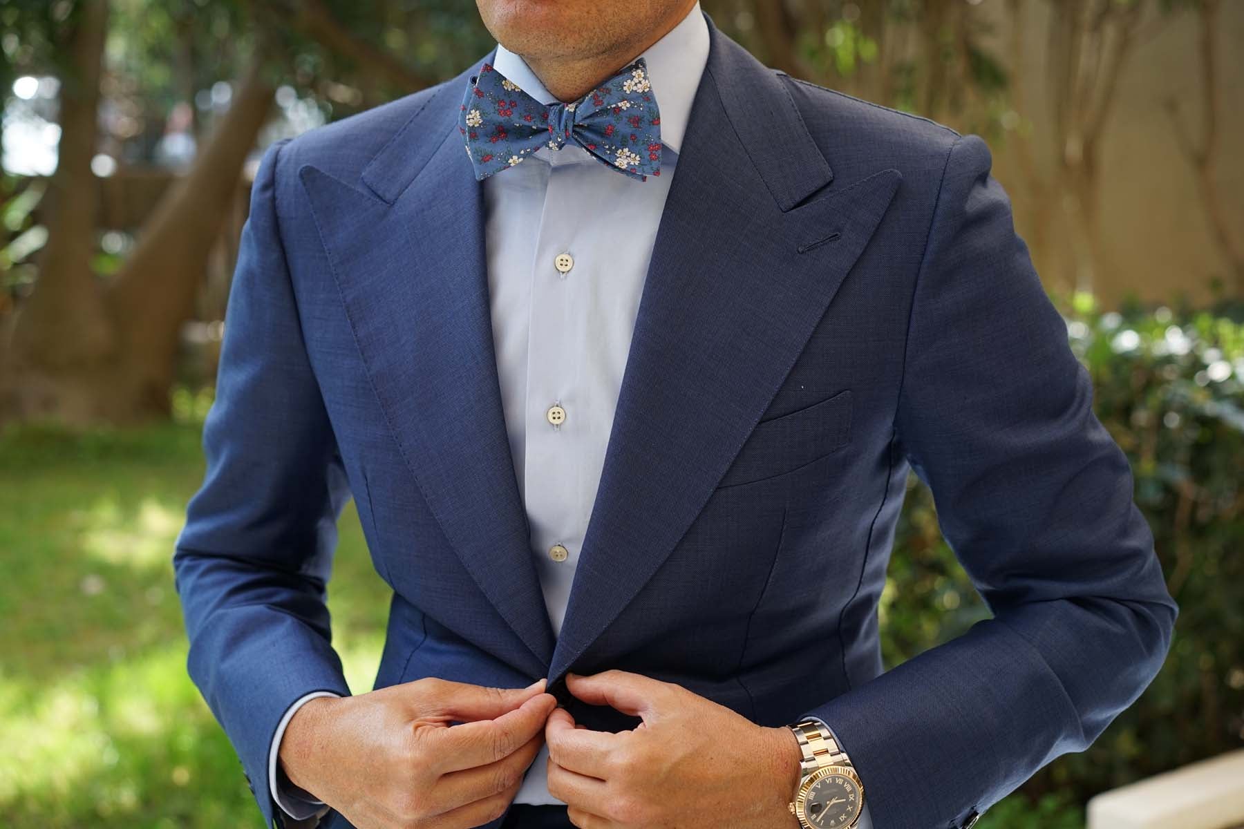 Ravenna Blue Floral Self Bow Tie - Image 4