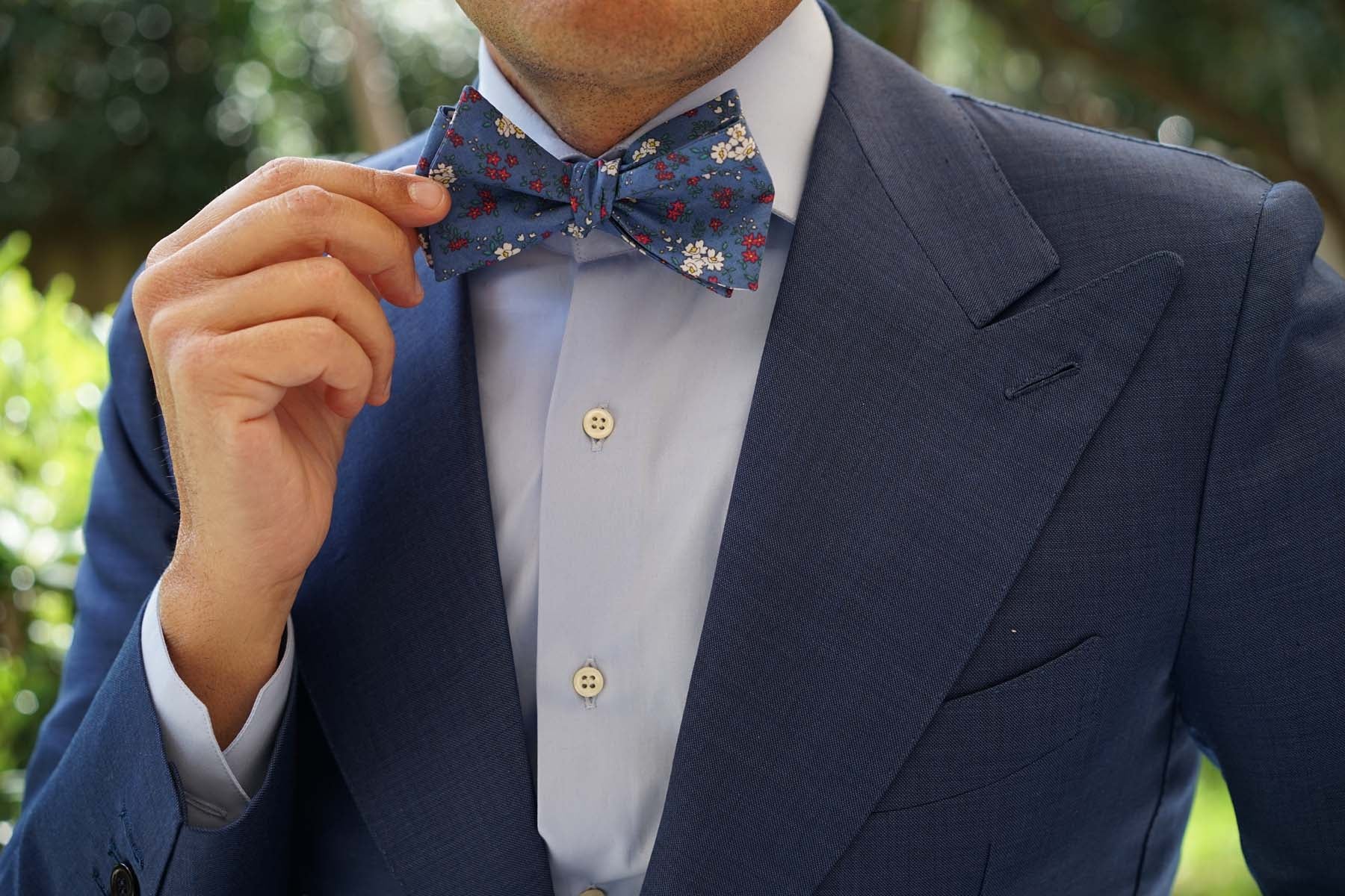 Ravenna Blue Floral Self Bow Tie - Image 7