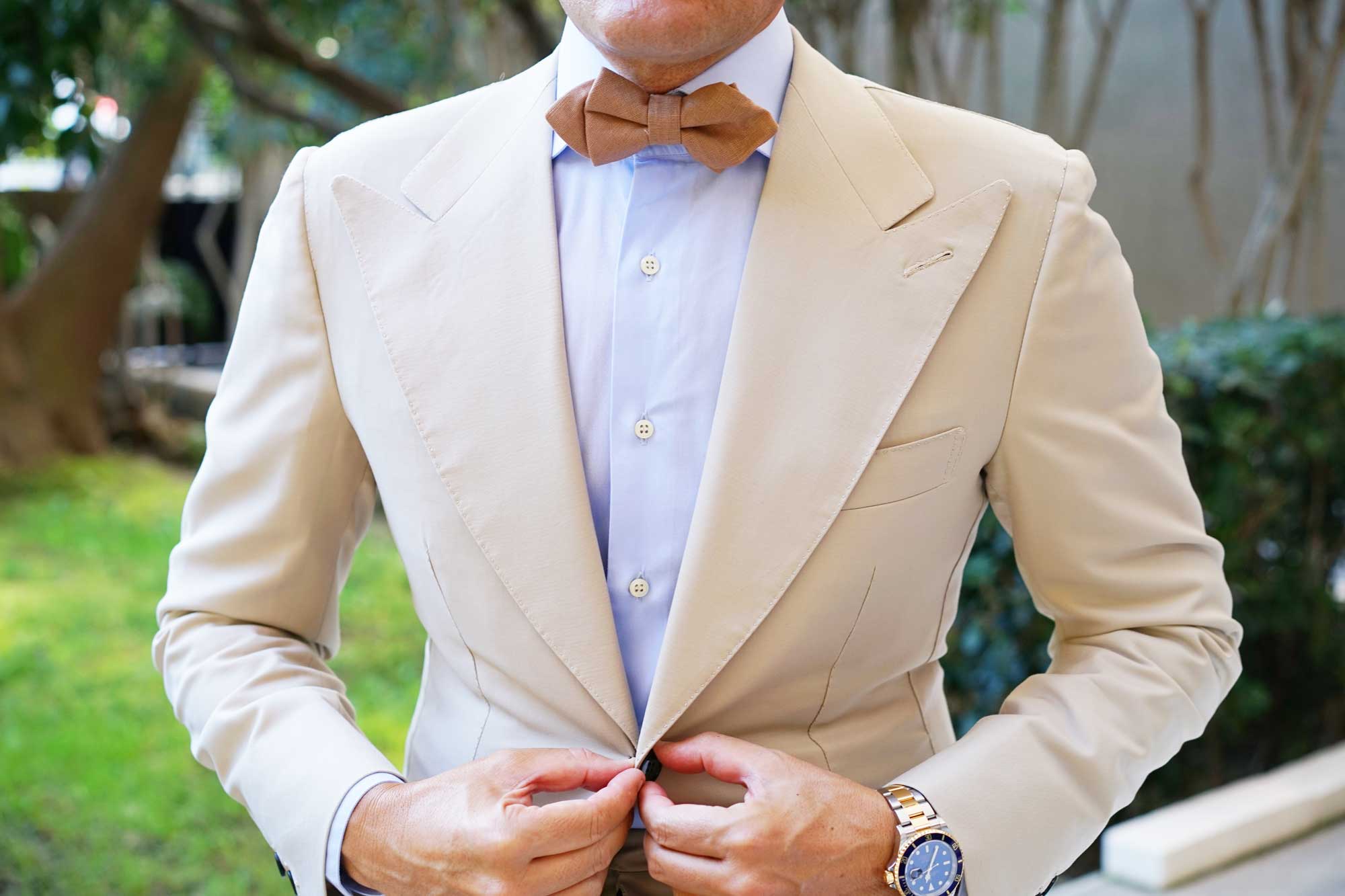 Raw Chocolate Linen Diamond Bow Tie - Image 3