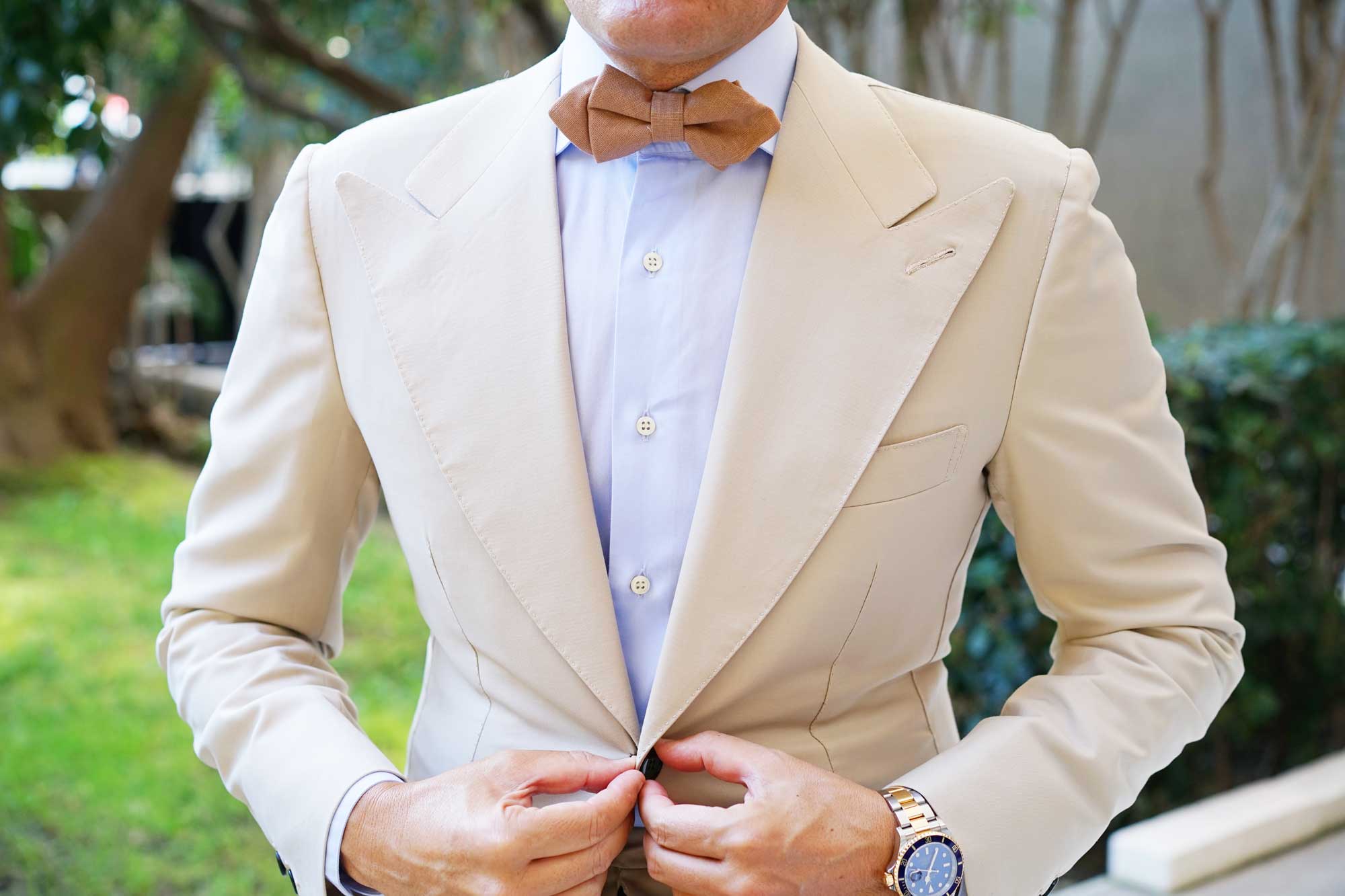 Raw Chocolate Linen Diamond Bow Tie - Image 5