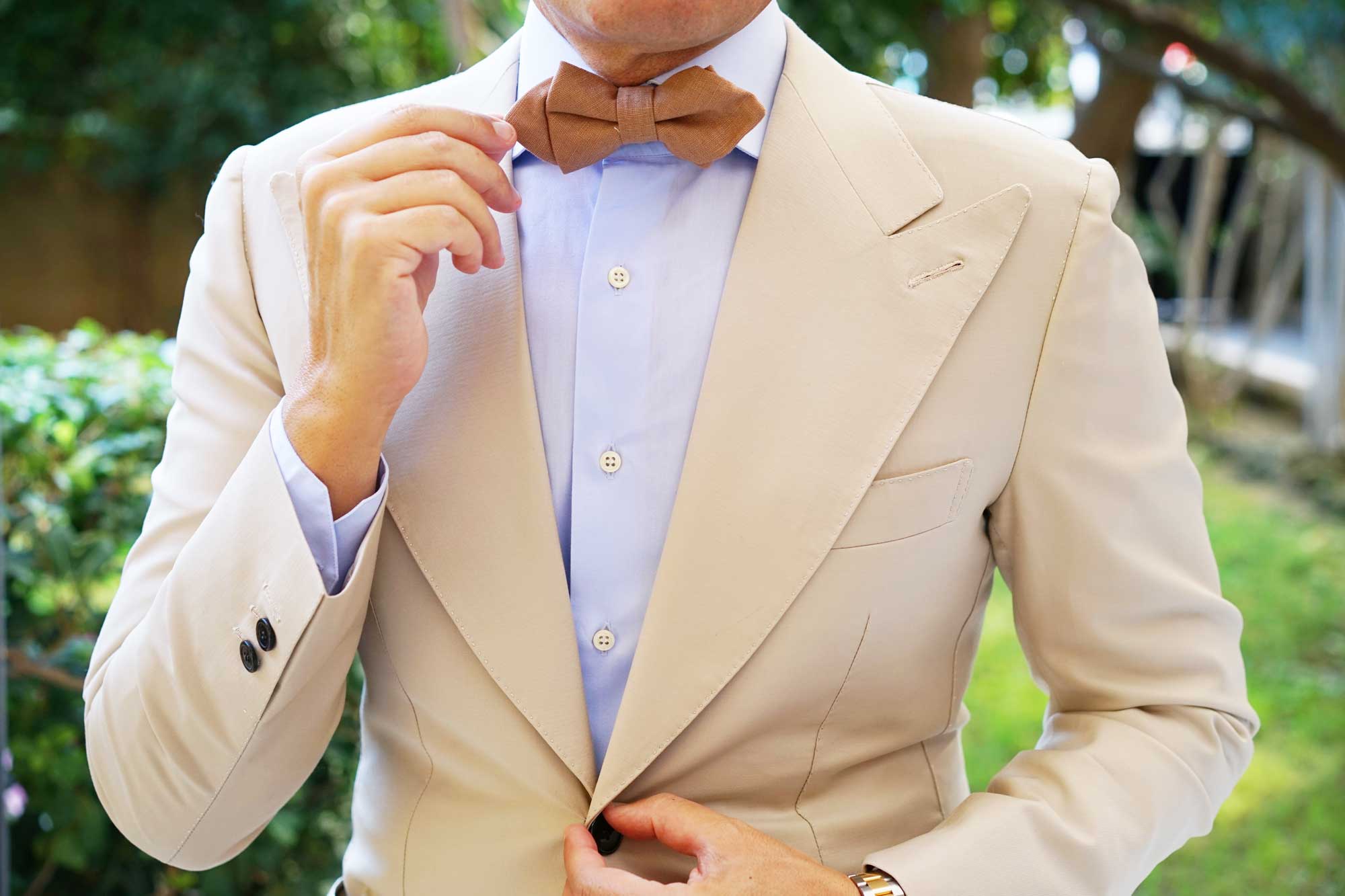 Raw Chocolate Linen Diamond Bow Tie - Image 7