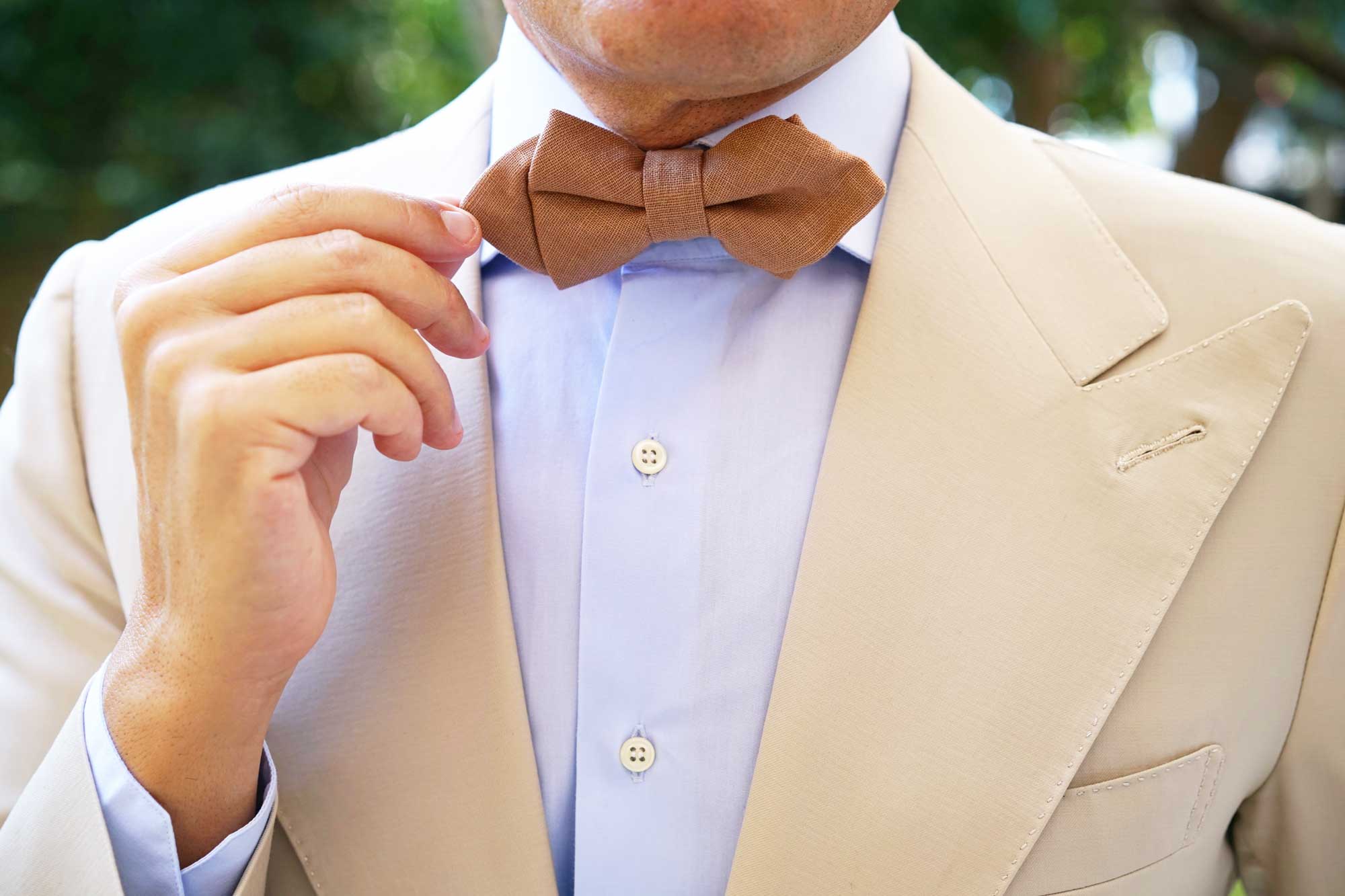 Raw Chocolate Linen Diamond Bow Tie - Image 8