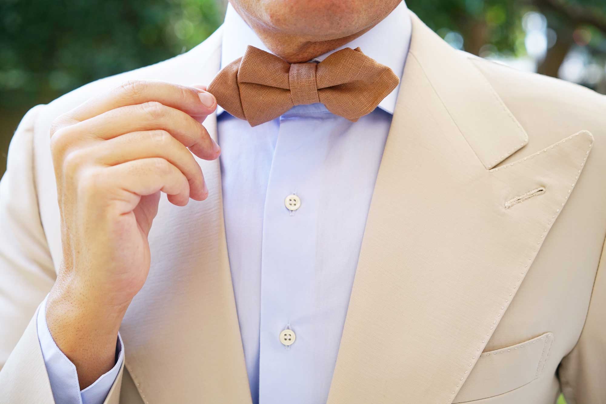 Raw Chocolate Linen Diamond Bow Tie - Image 9