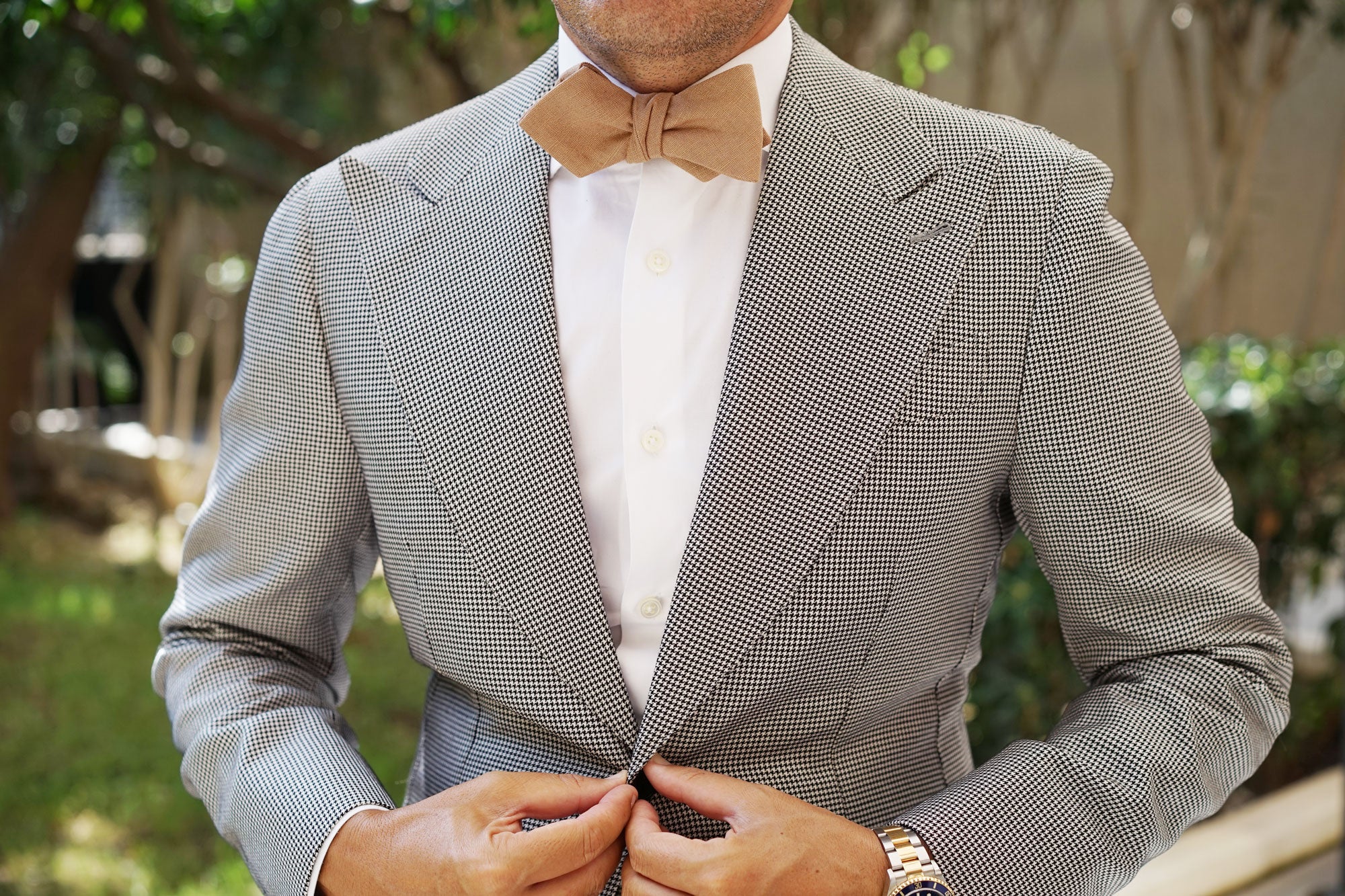 Raw Chocolate Linen Diamond Self Bow Tie - Image 4
