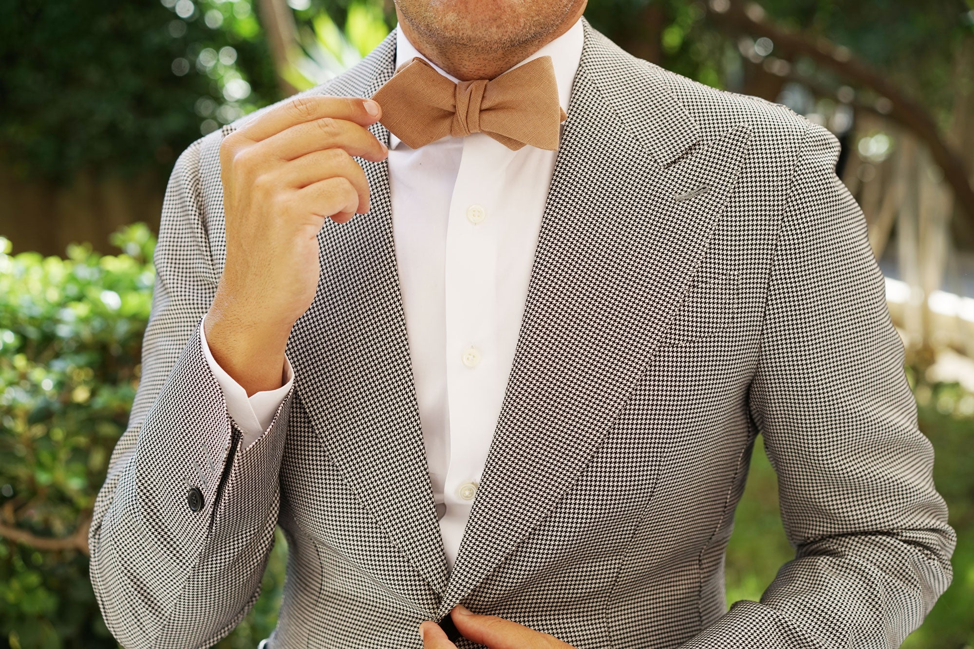 Raw Chocolate Linen Diamond Self Bow Tie - Image 7