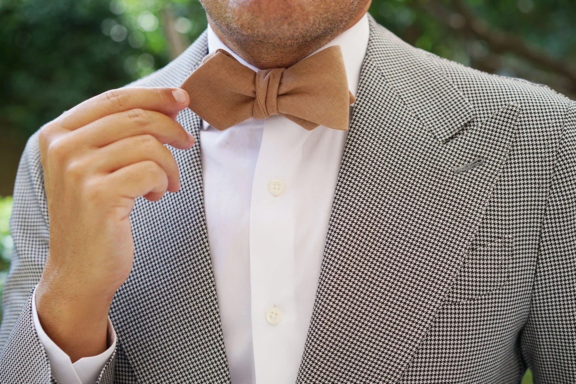 Raw Chocolate Linen Diamond Self Bow Tie - Image 9