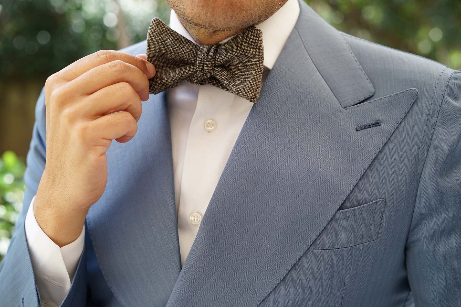 Raw Cocoa Sharkskin Self Bow Tie - Image 10