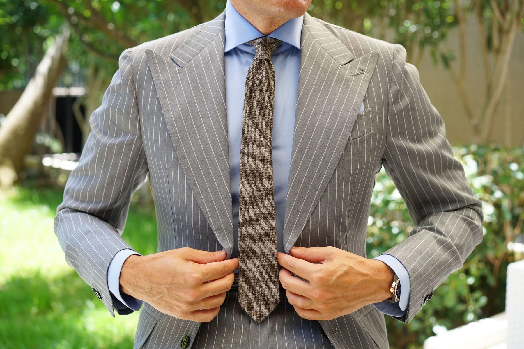 Raw Cocoa Sharkskin Skinny Tie - Image 4