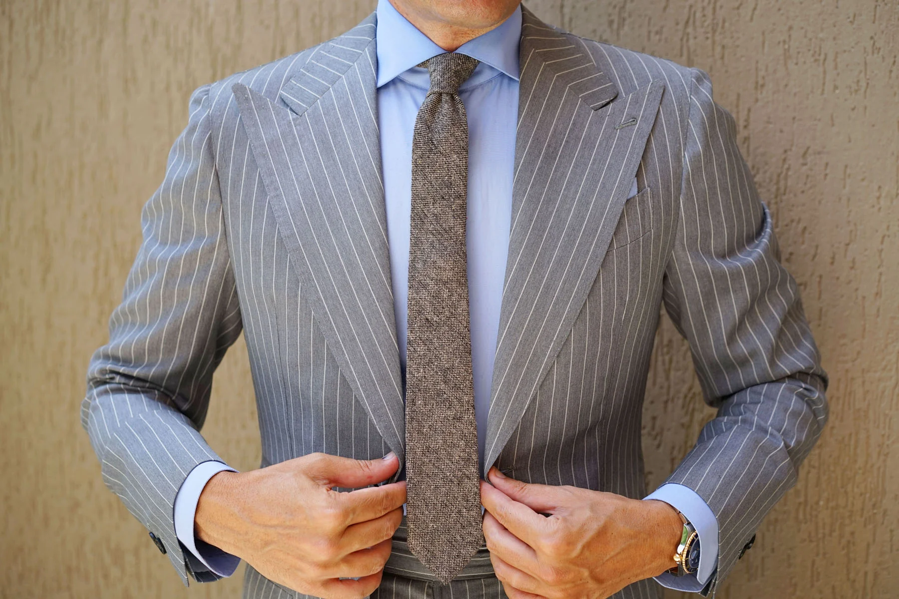Raw Cocoa Sharkskin Skinny Tie - Image 6