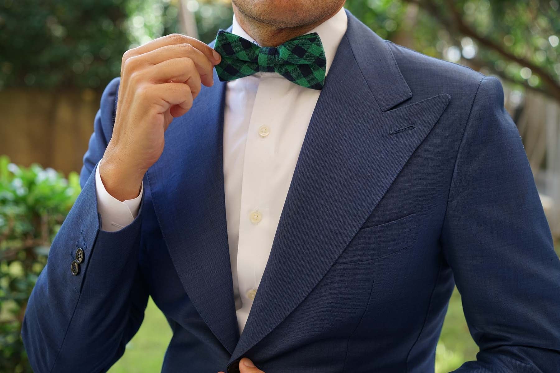 Raw Green Gingham Linen Bow Tie - Image 3