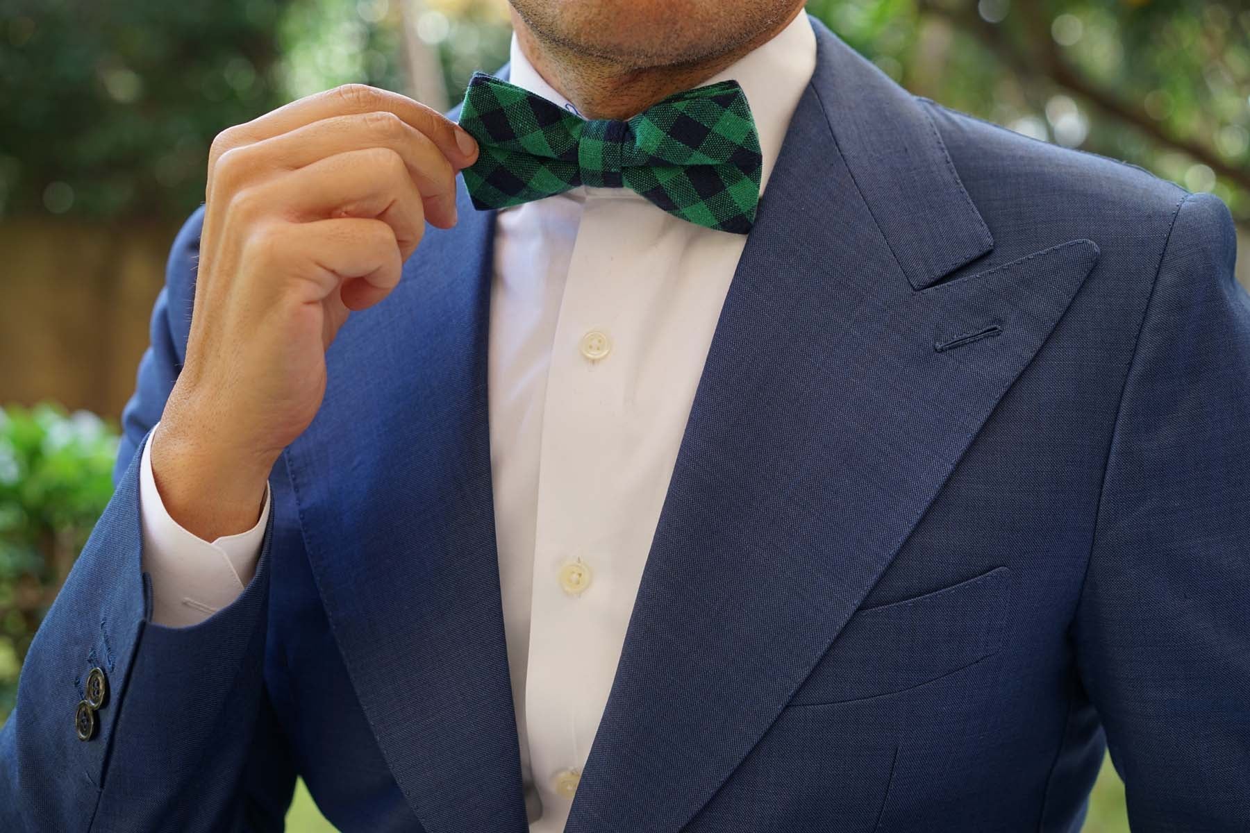 Raw Green Gingham Linen Bow Tie - Image 6