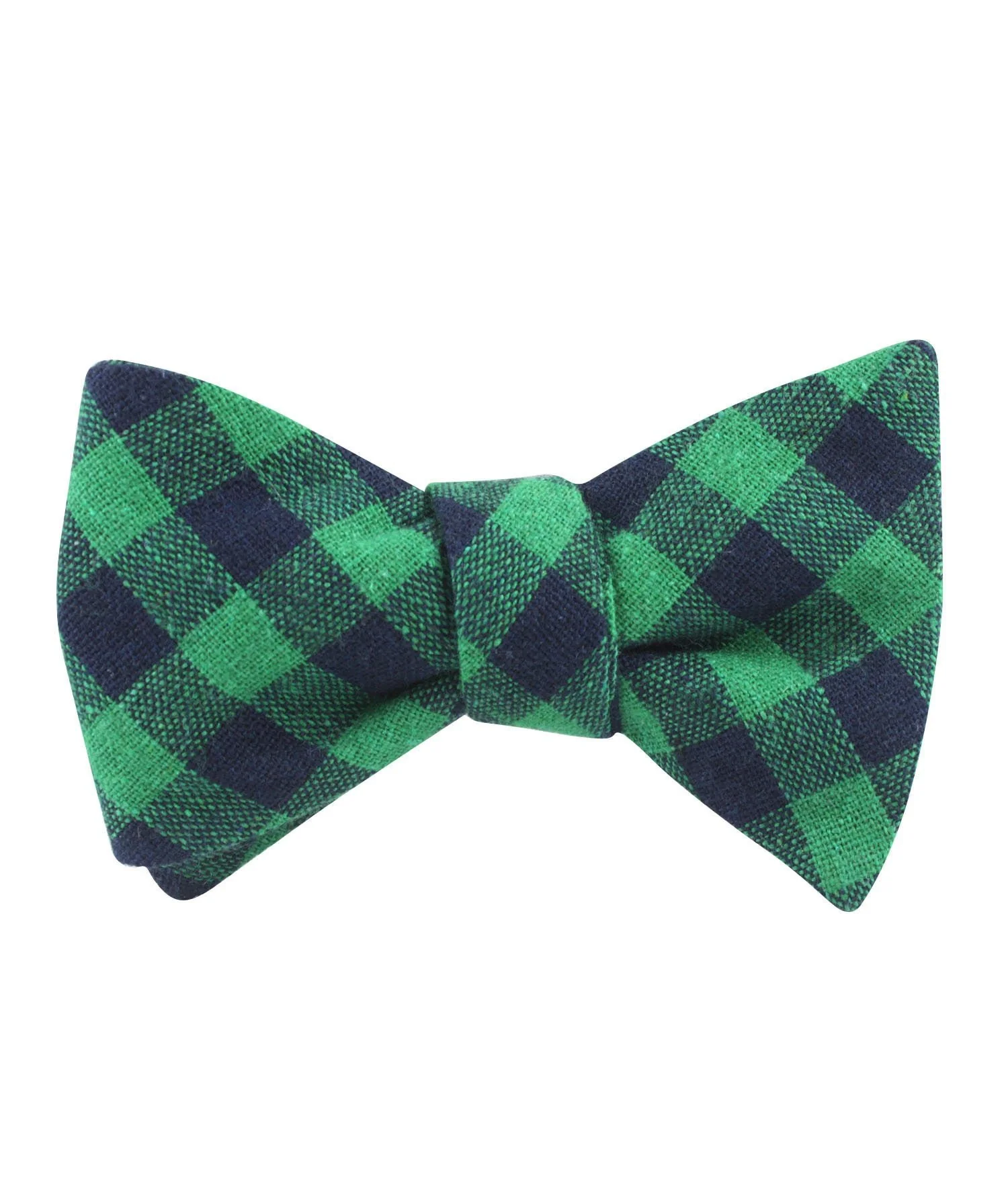 Raw Green Gingham Linen Self Bow Tie - Image 2