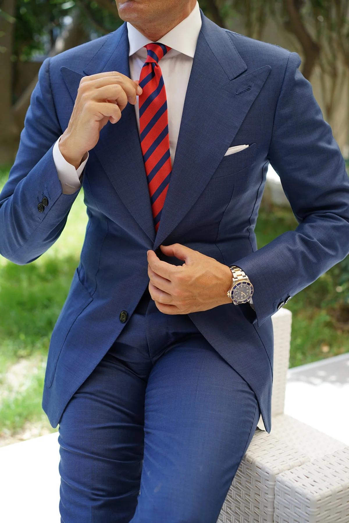 Red and Navy Blue Diagonal - Skinny Tie - Image 7