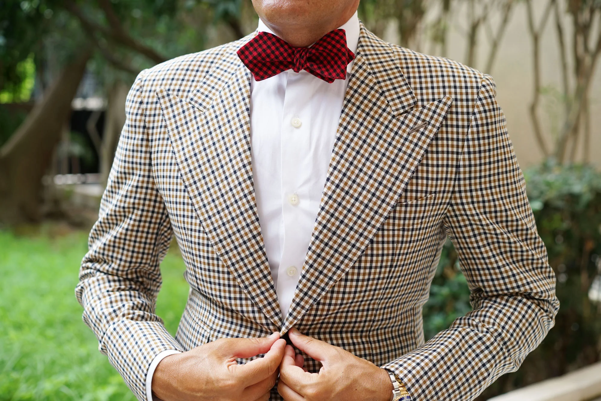 Red Belfast Gingham Diamond Self Bow Tie - Image 6