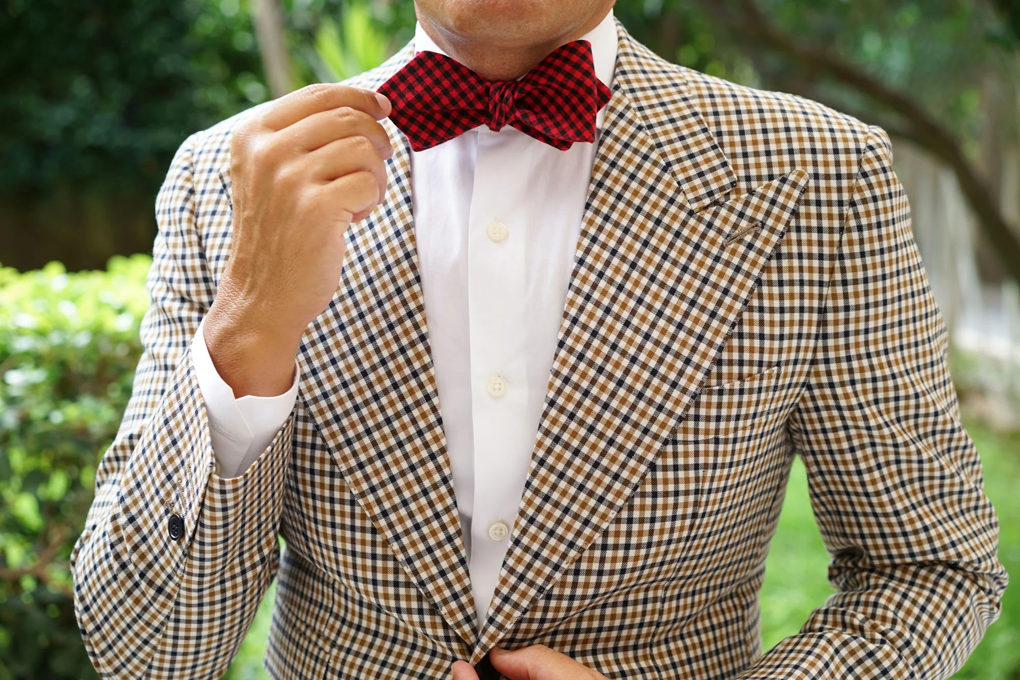 Red Belfast Gingham Diamond Self Bow Tie - Image 7