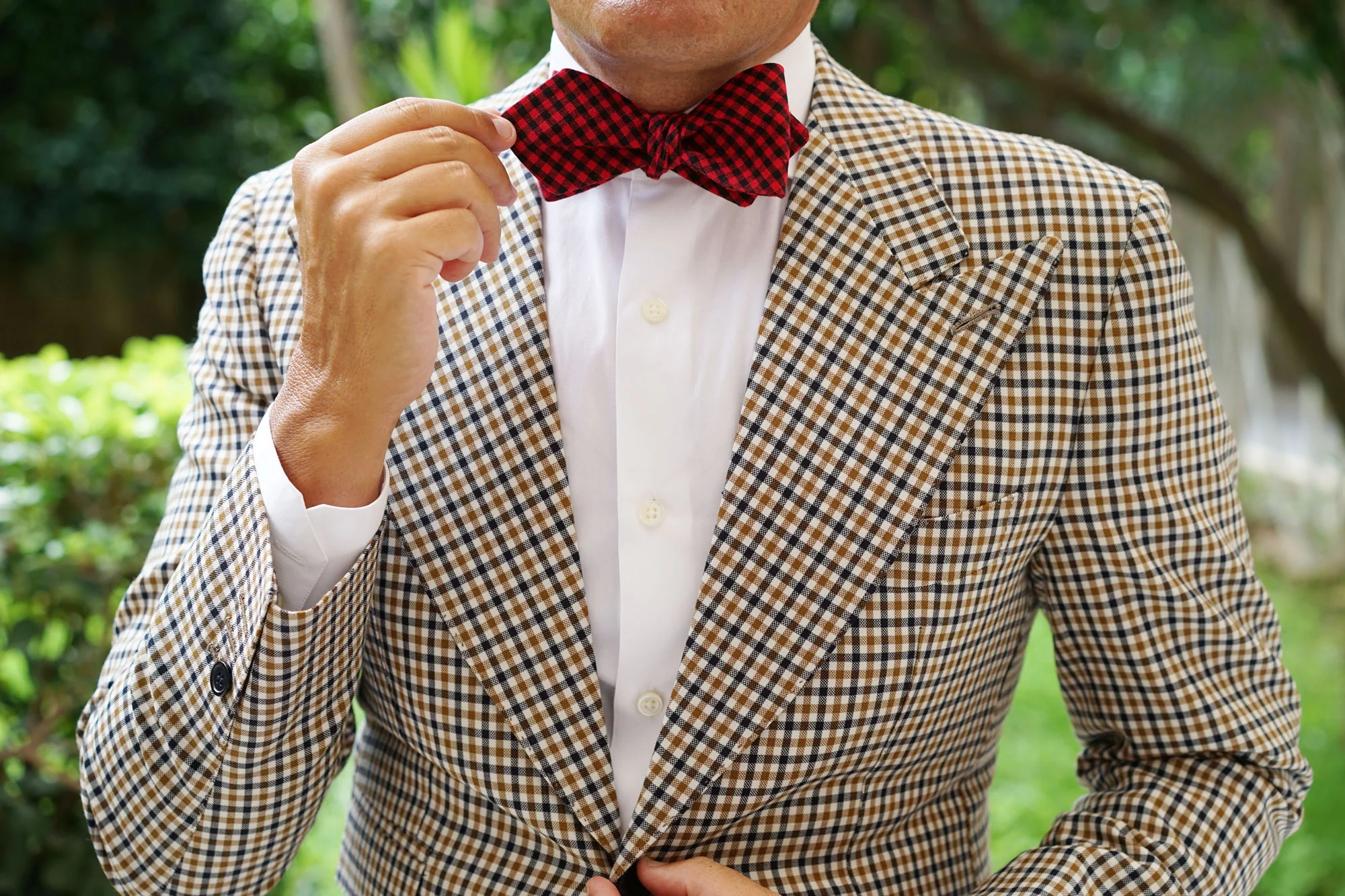 Red Belfast Gingham Diamond Self Bow Tie - Image 8
