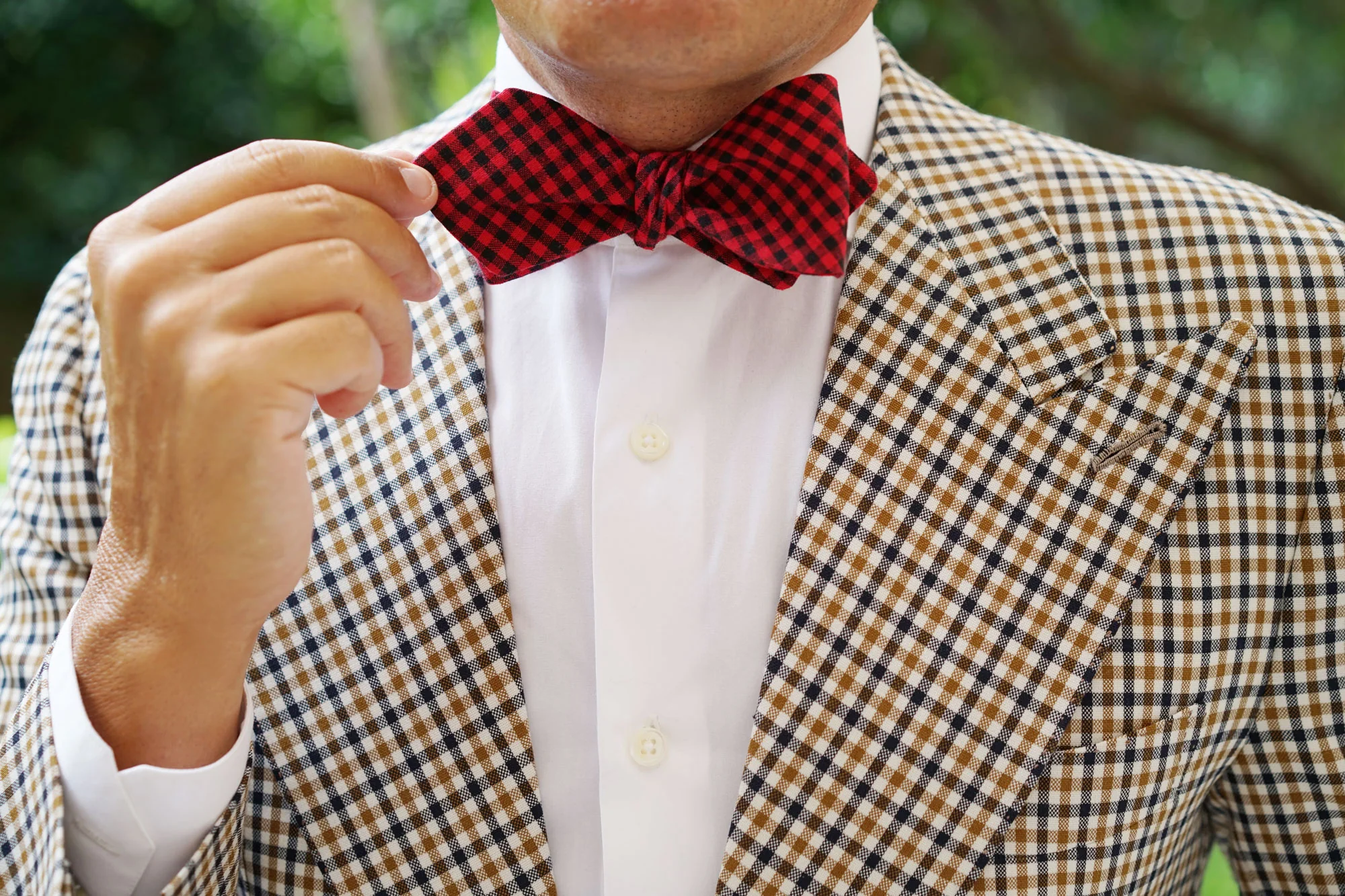 Red Belfast Gingham Diamond Self Bow Tie - Image 9