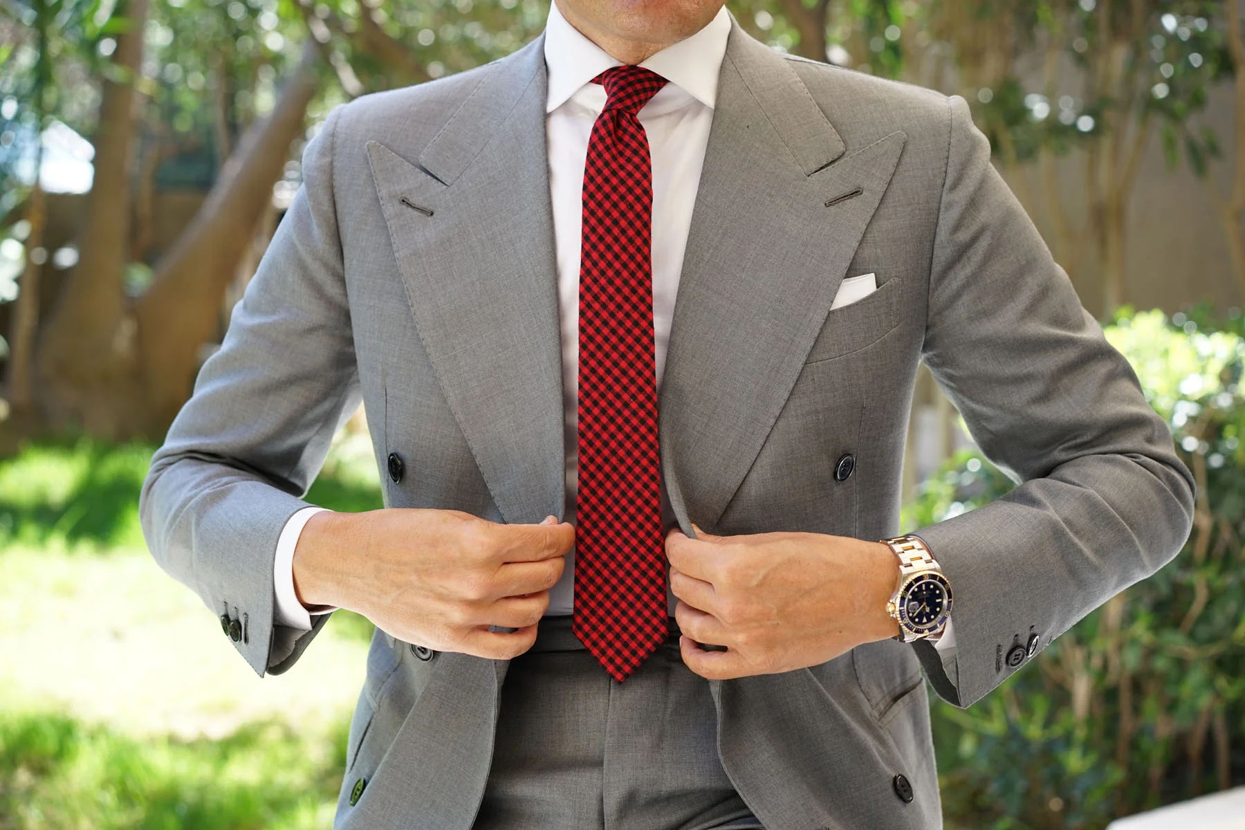 Red Belfast Gingham Skinny Tie - Image 4