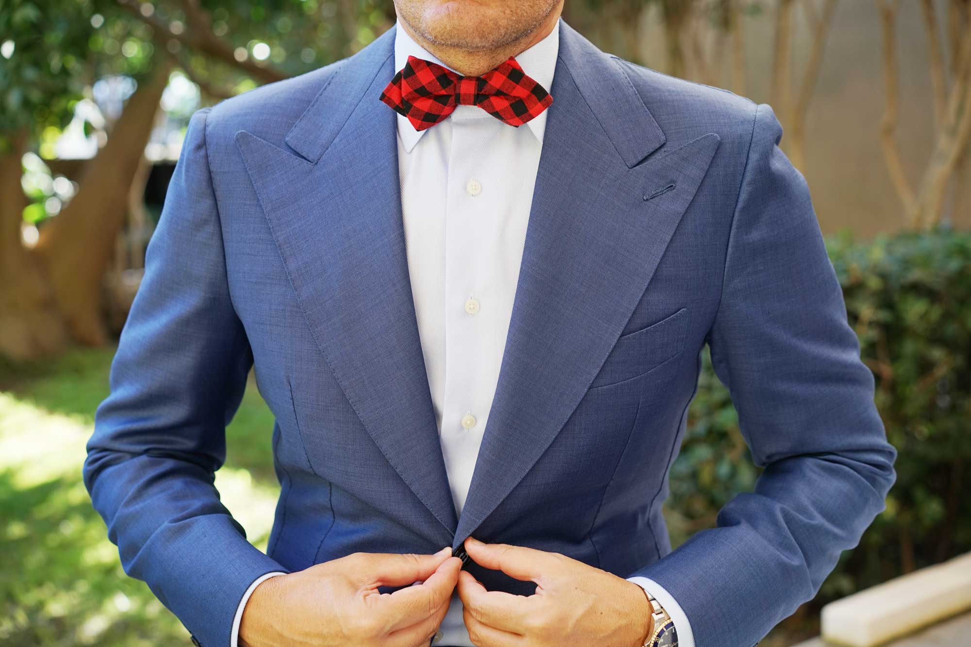 Red & Black Gingham Diamond Bow Tie - Image 3