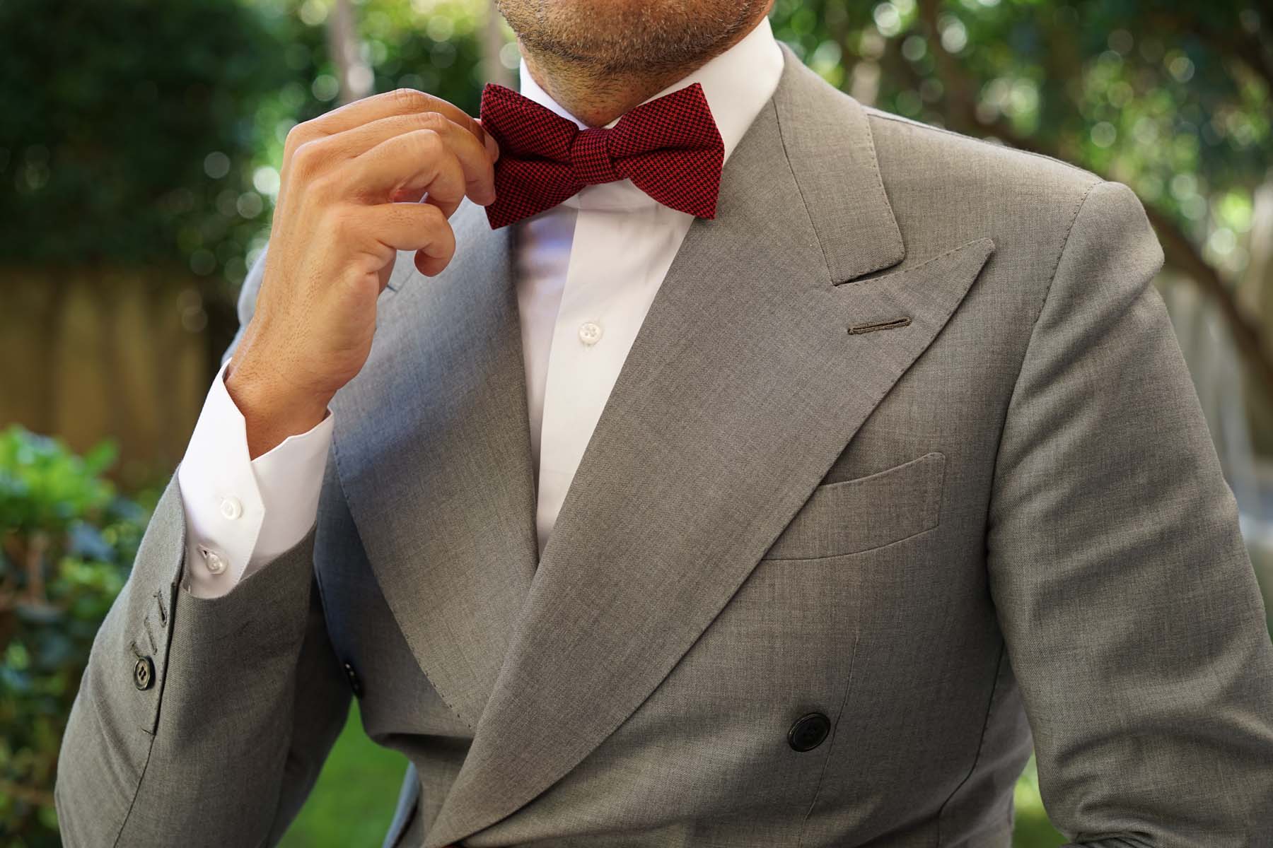 Red & Black Houndstooth Cotton Bow Tie - Image 3