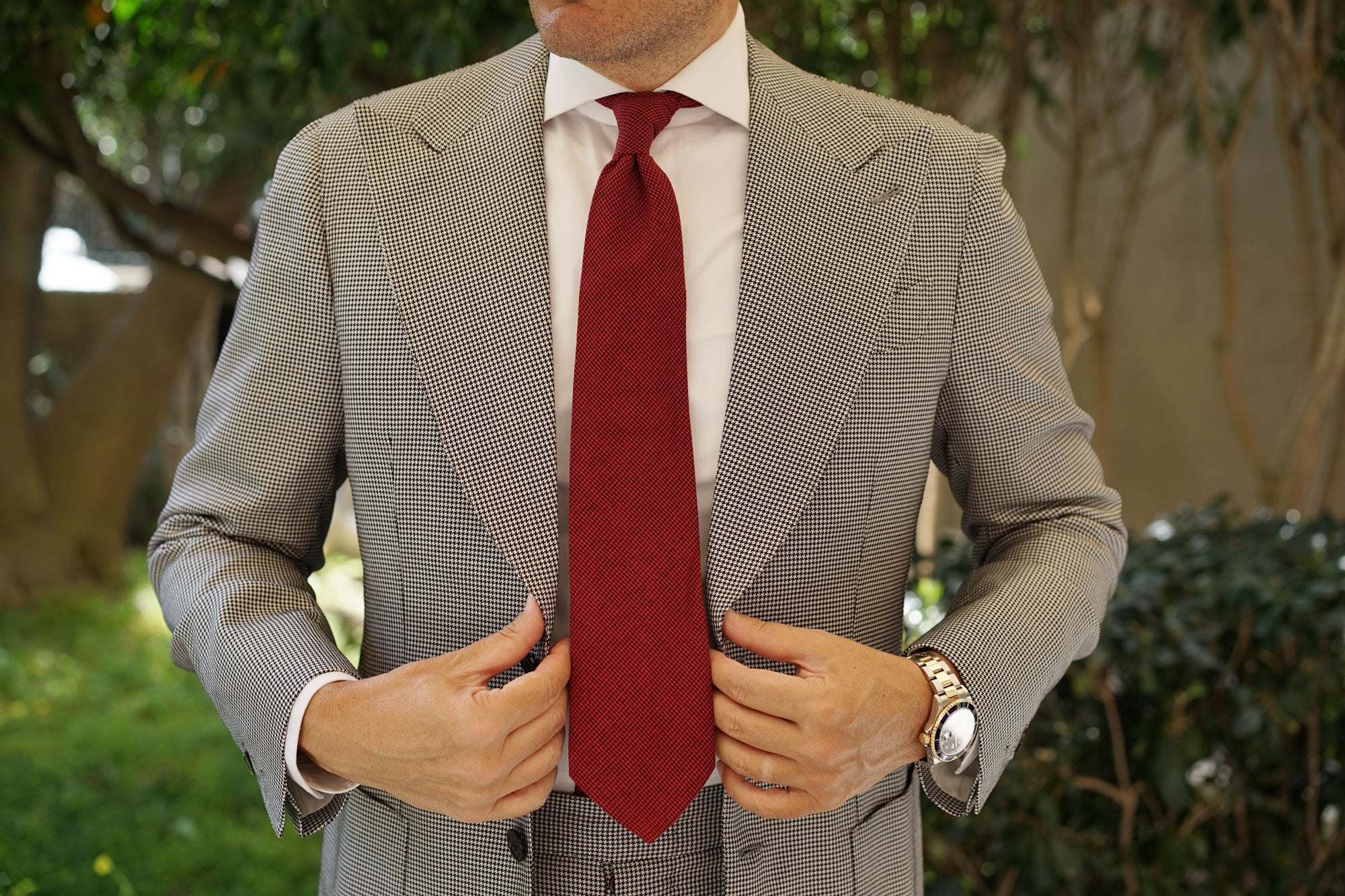 Red & Black Houndstooth Cotton Necktie - Image 5