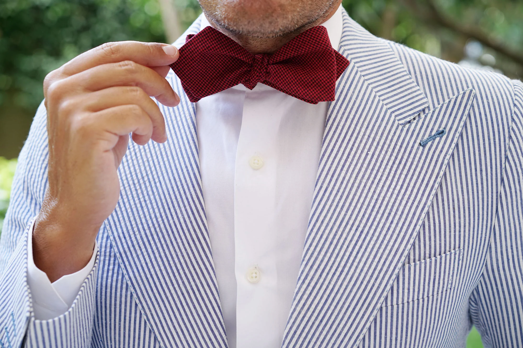 Red & Black Houndstooth Cotton Self Tie Diamond Tip Bow Tie - Image 12