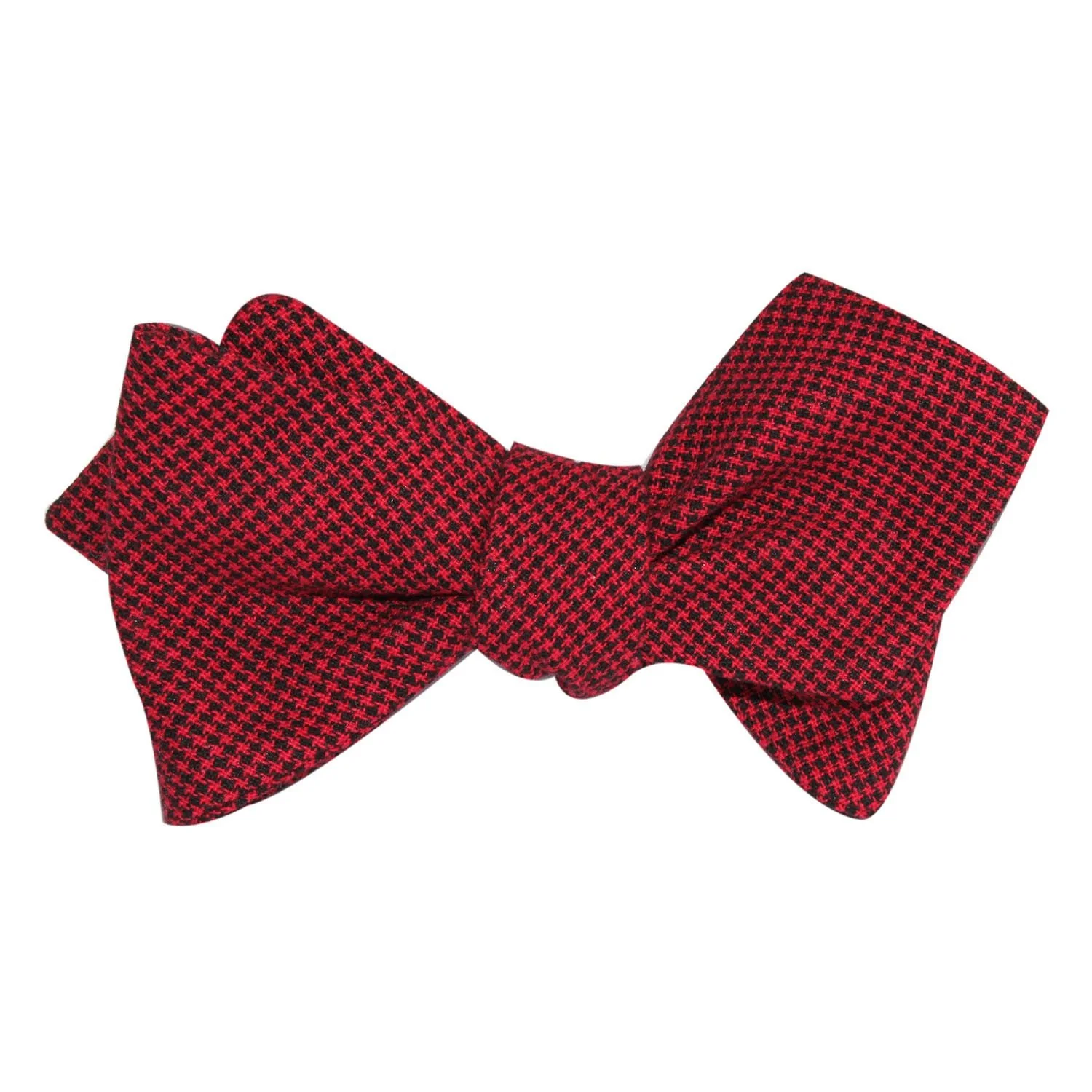 Red & Black Houndstooth Cotton Self Tie Diamond Tip Bow Tie - Image 3