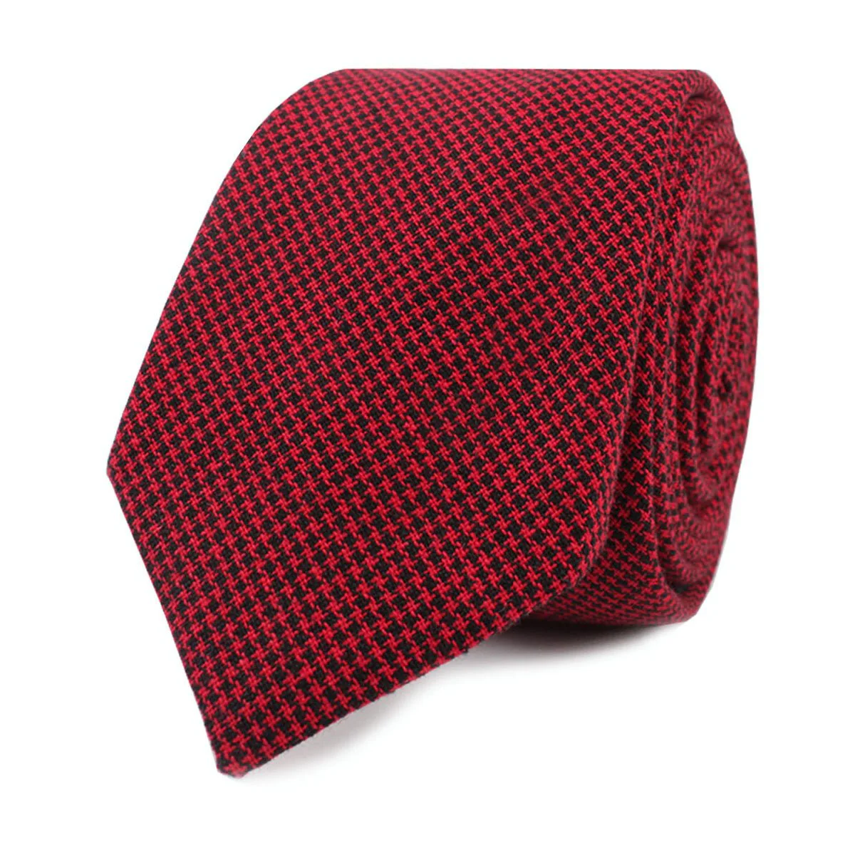 Red & Black Houndstooth Cotton Skinny Tie - Image 2