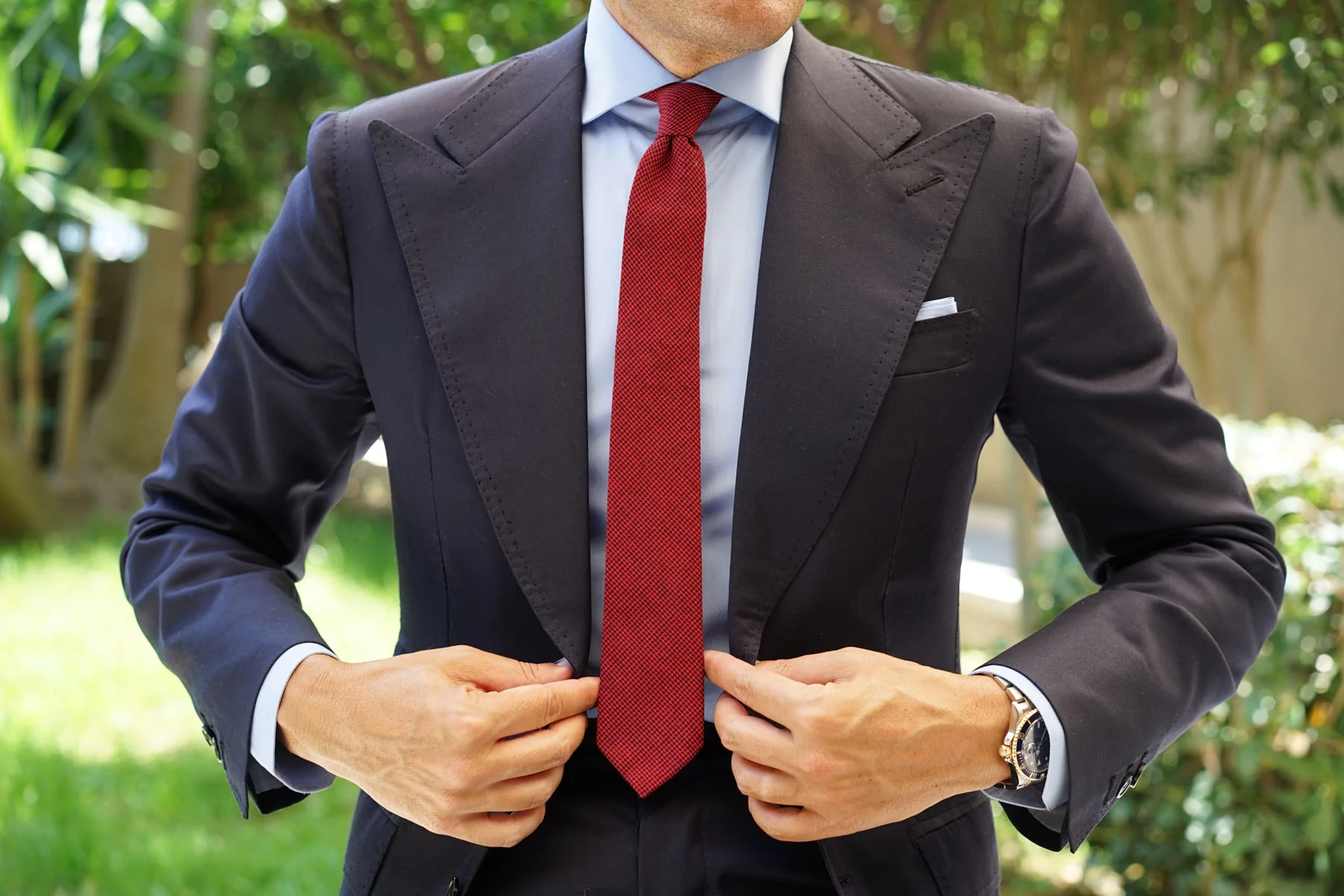 Red & Black Houndstooth Cotton Skinny Tie - Image 5