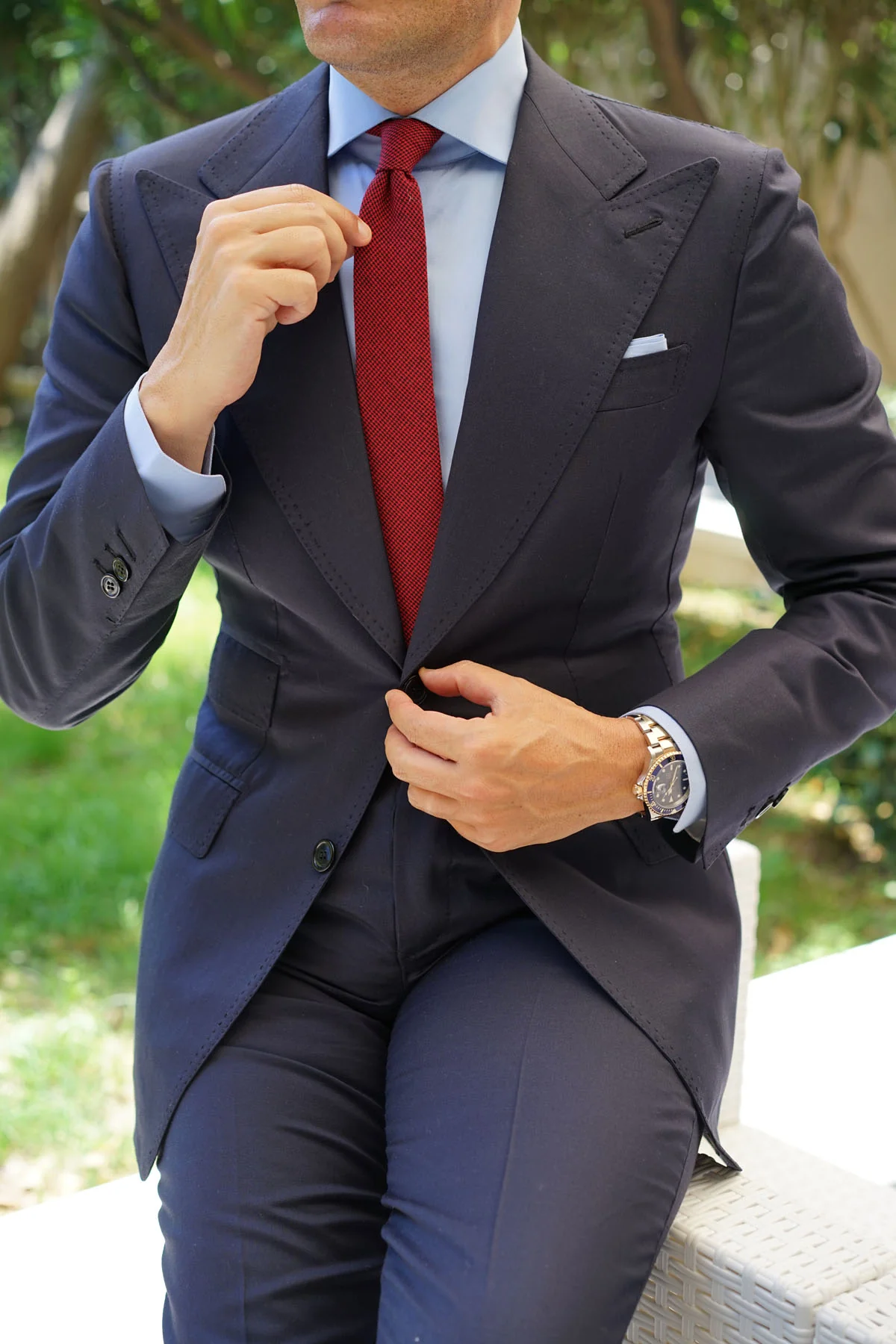 Red & Black Houndstooth Cotton Skinny Tie - Image 6