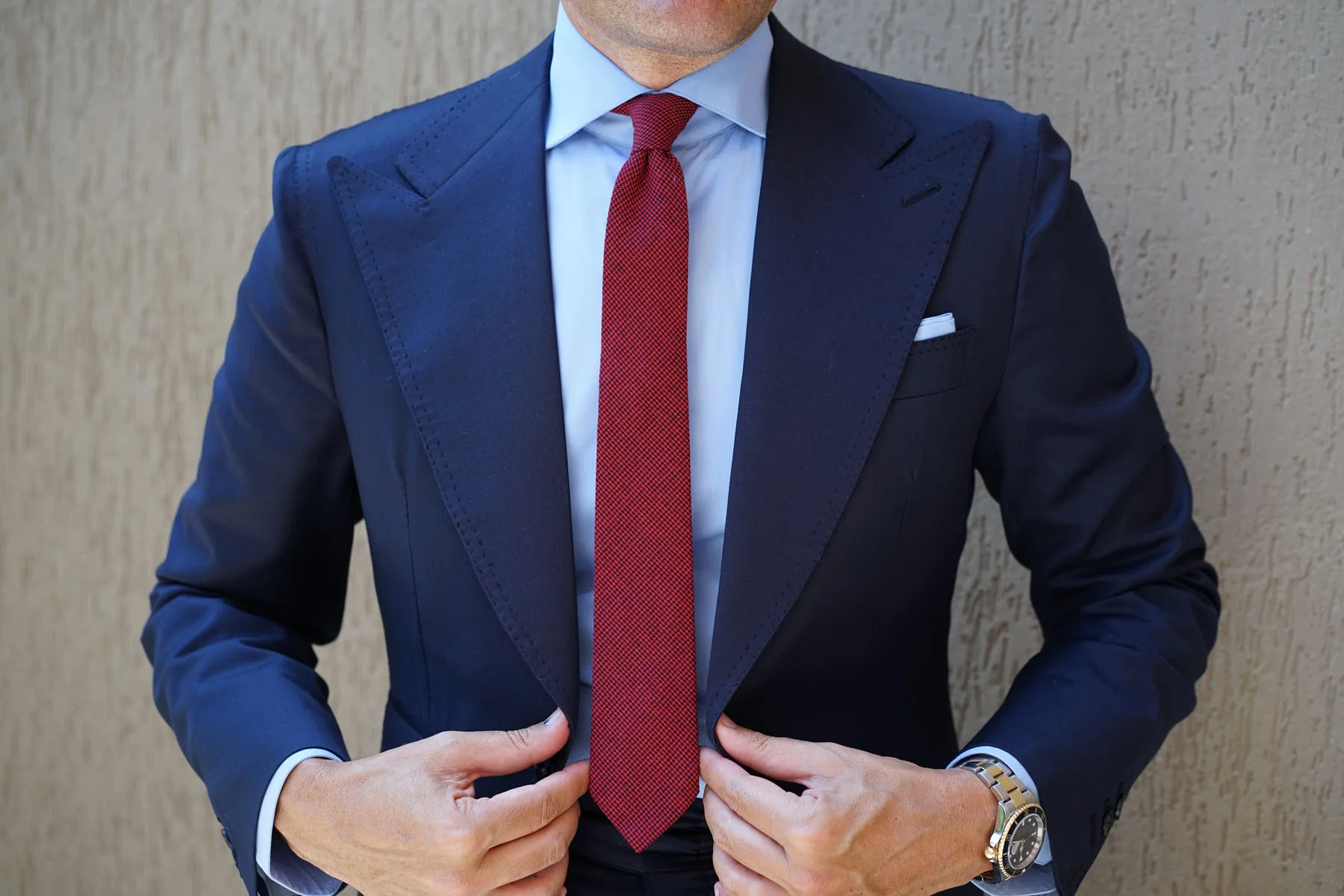Red & Black Houndstooth Cotton Skinny Tie - Image 7